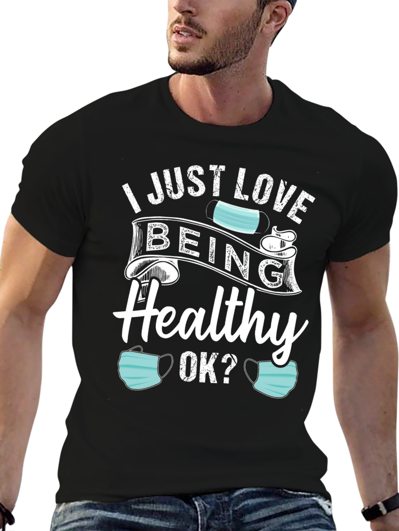 Black I Just Love Being Healthy T-Shirt view 6