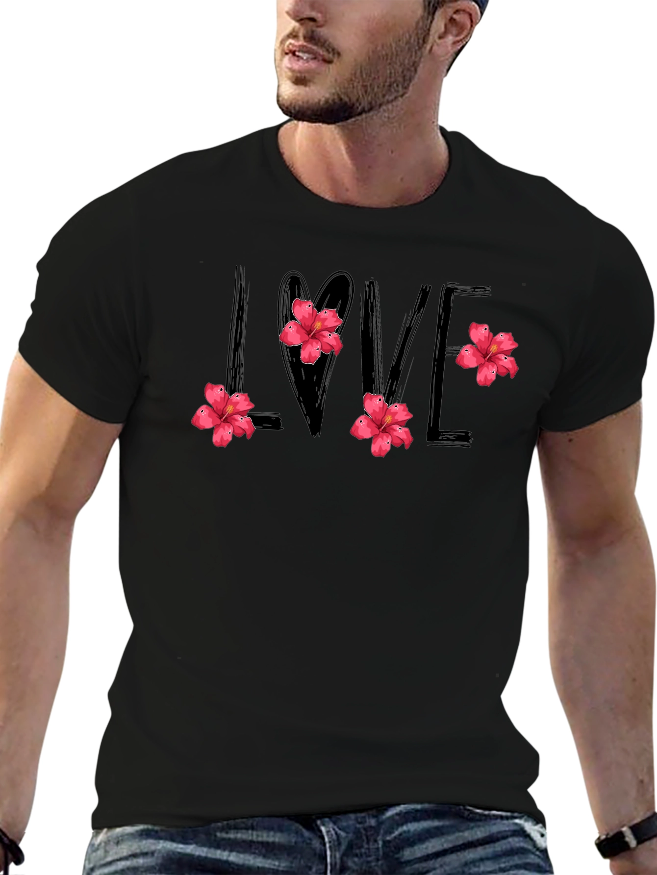 Black Love Floral Graphic Tee - Stylish Black Shirt view 6