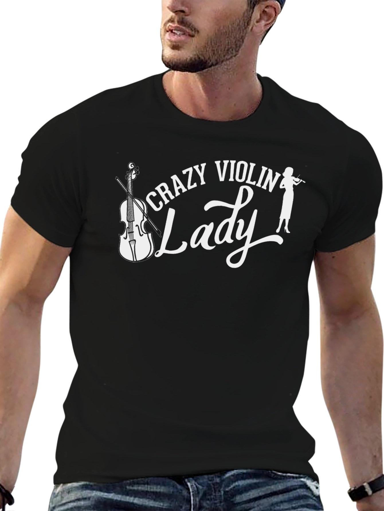 Black Crazy Violin Lady T-Shirt view 6