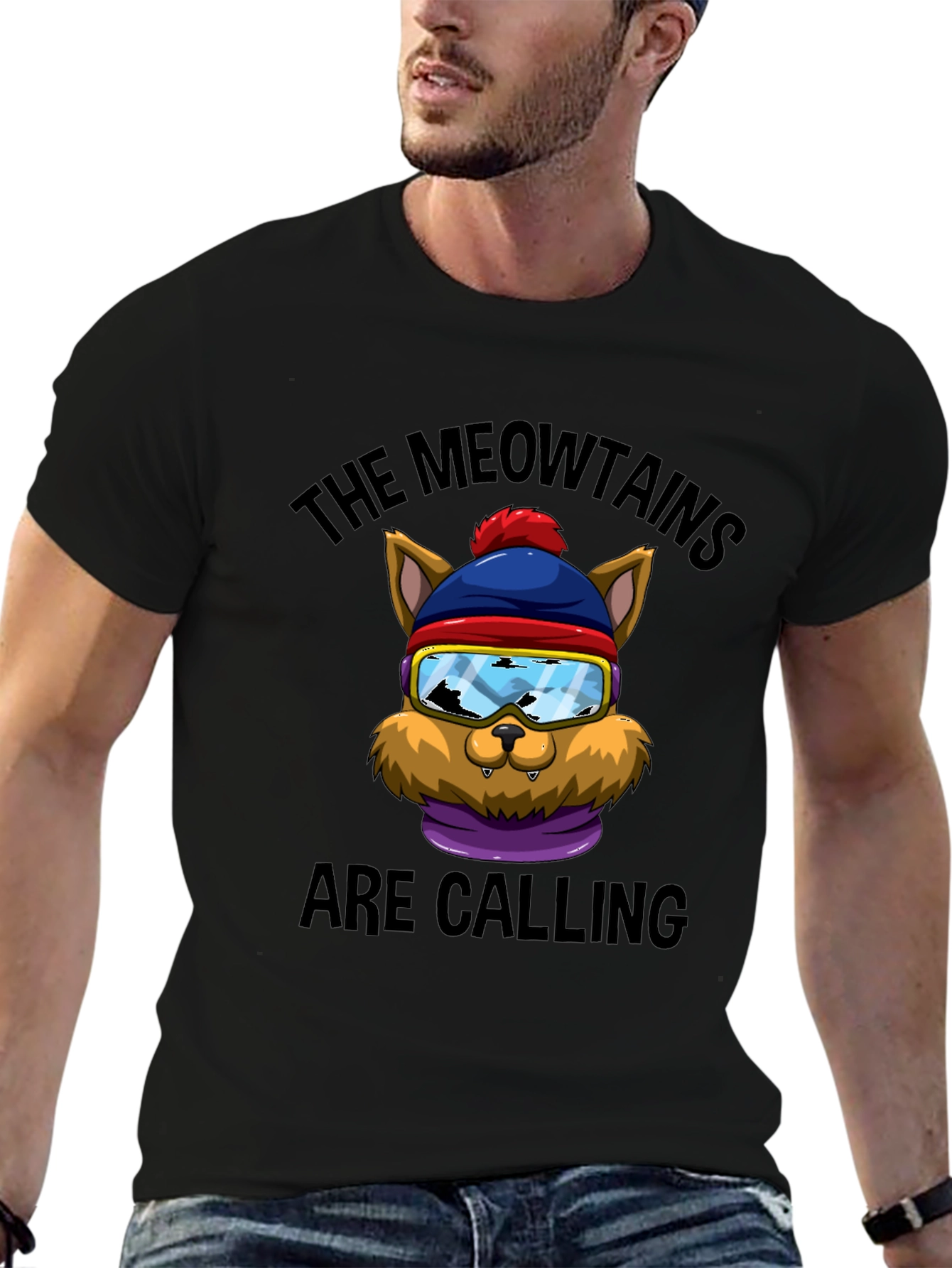 Black Meowtains Are Calling Graphic Tee view 6