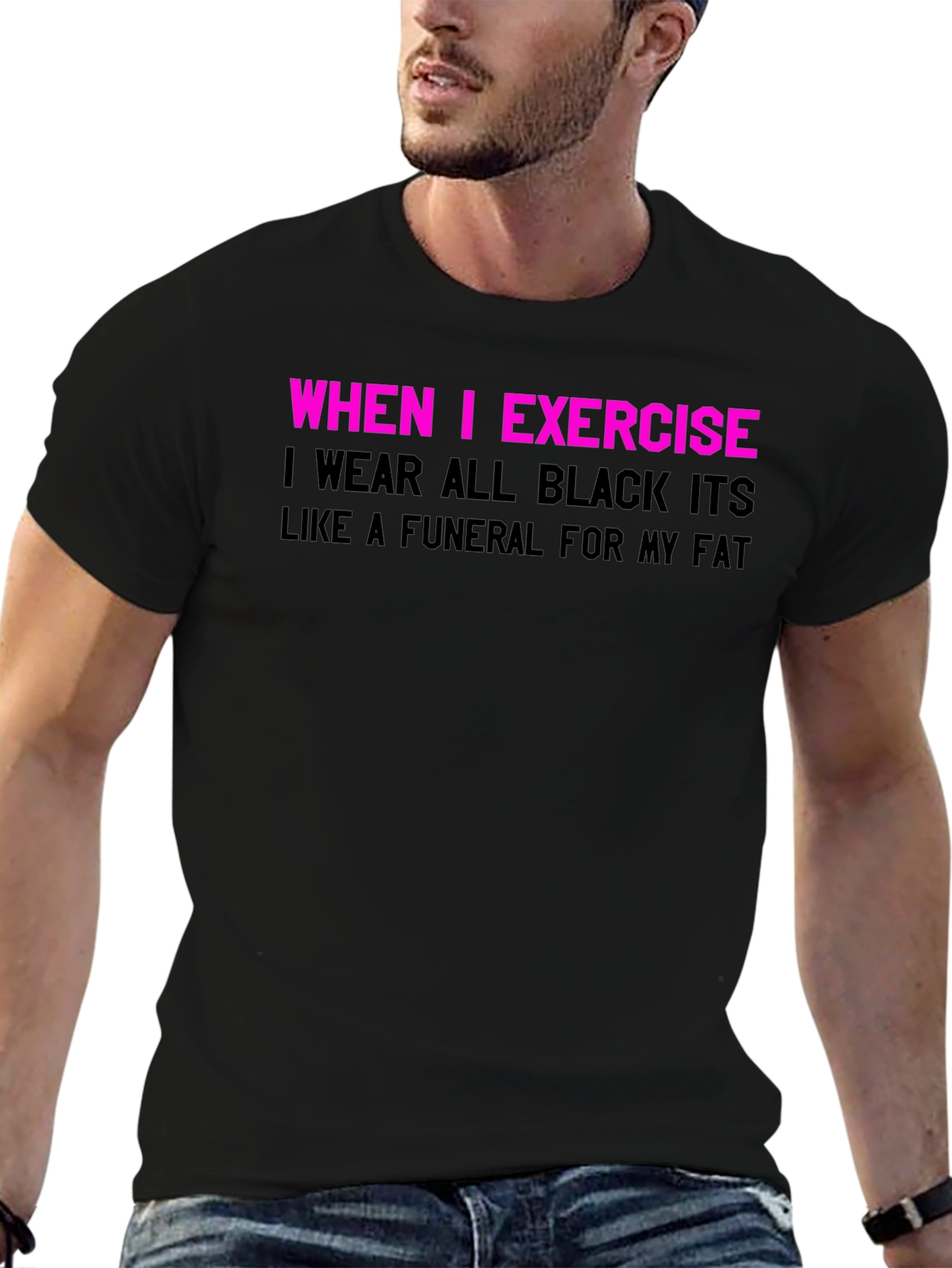 Black Funny Exercise T-Shirt: Funeral for My Fat view 6