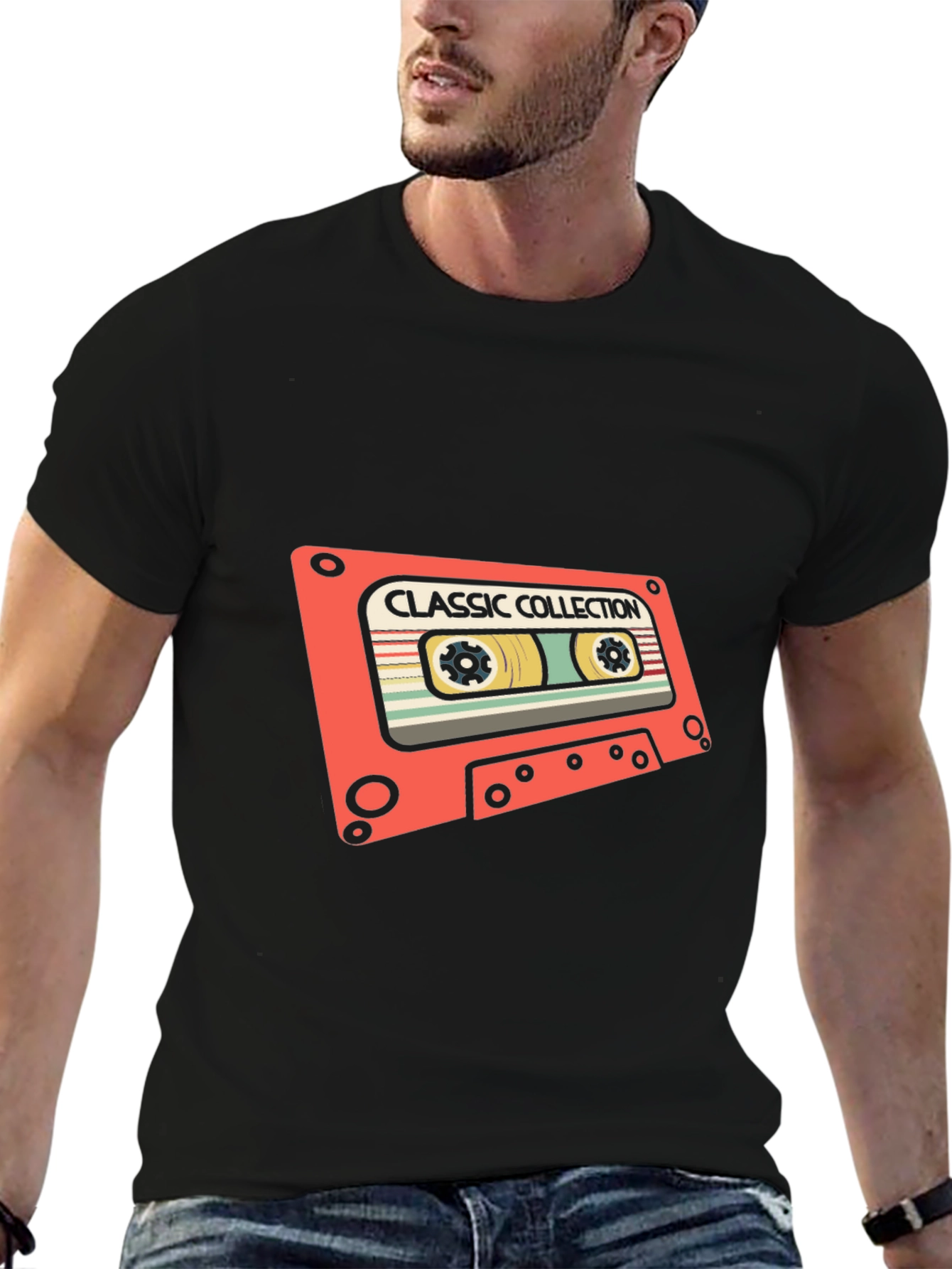 Black Retro Cassette Tape Graphic T-Shirt view 6