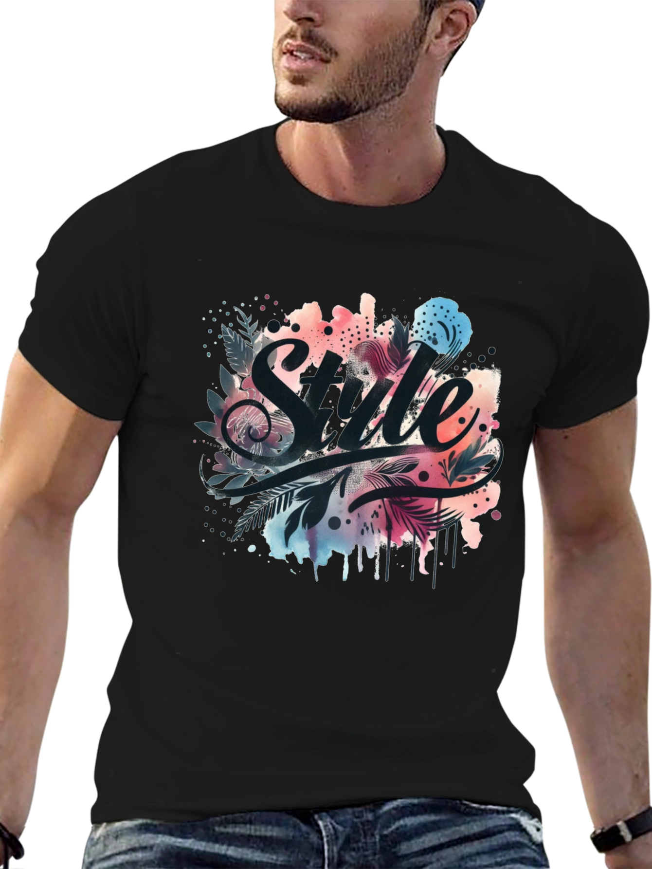 Black Stylish 'Style' Graphic Print Black T-Shirt view 6