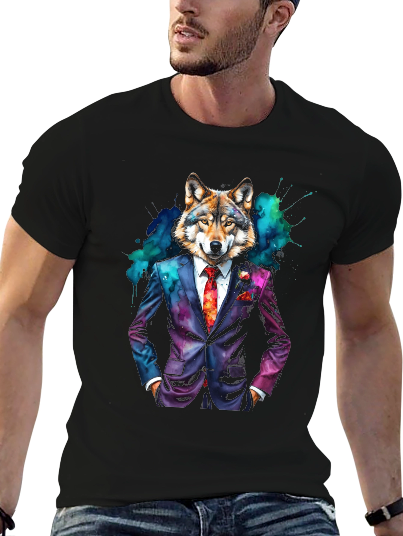 Black Wolf in Suit Graphic Tee - Unique Style view 6
