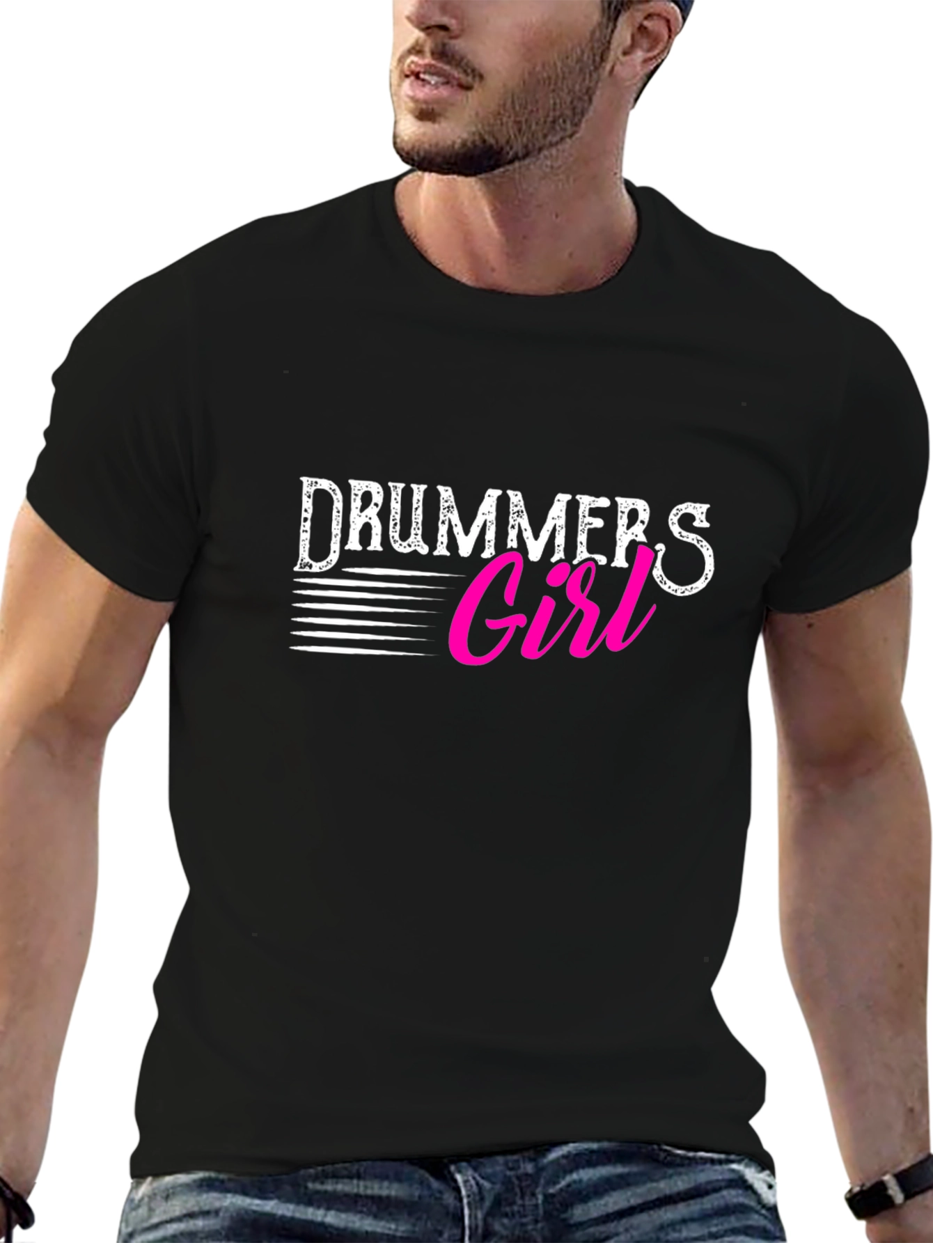 Black Drummer's Girl Black T-Shirt for Music Lovers view 6