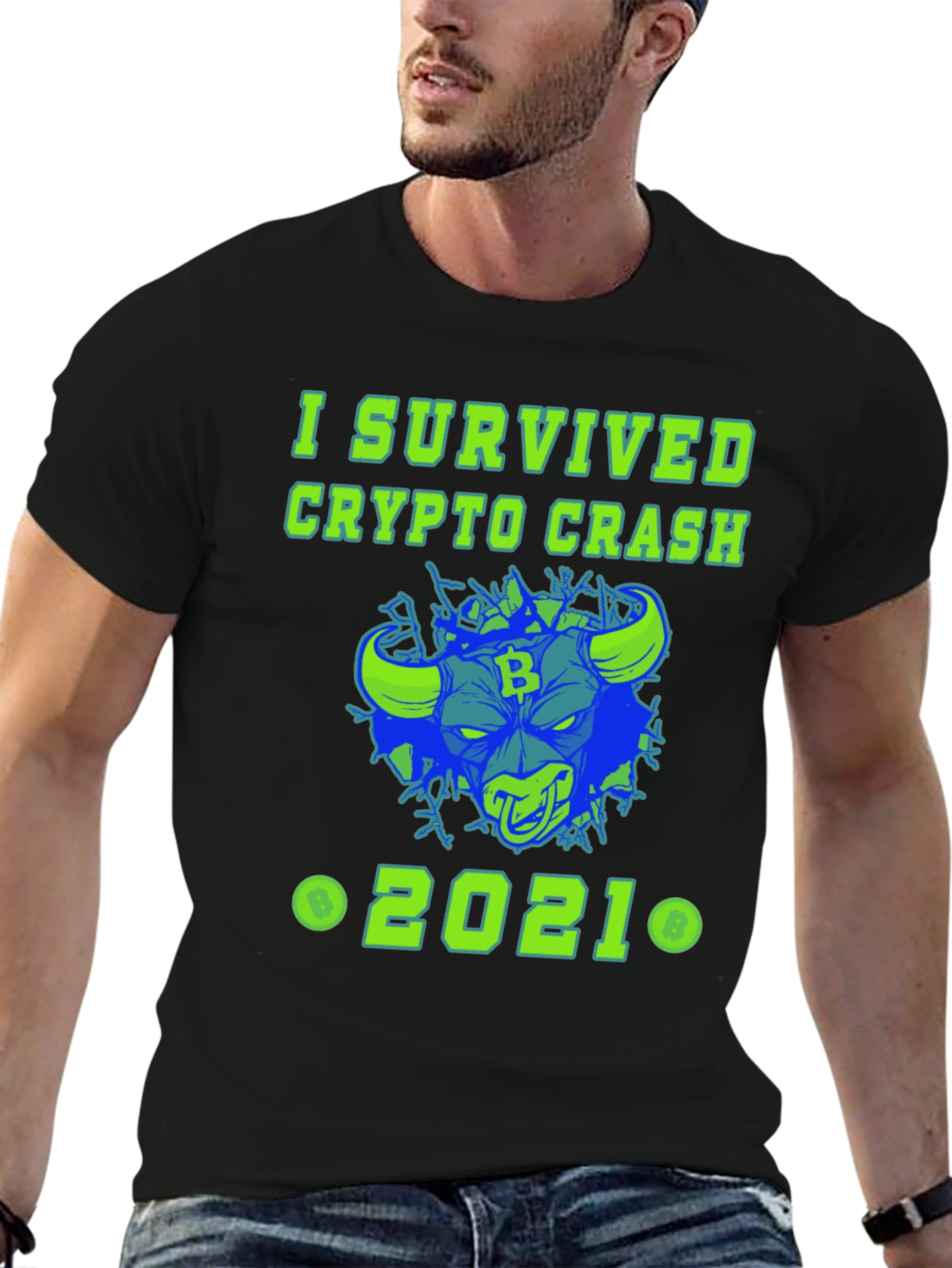 Black I Survived Crypto Crash 2021 Graphic Tee view 6