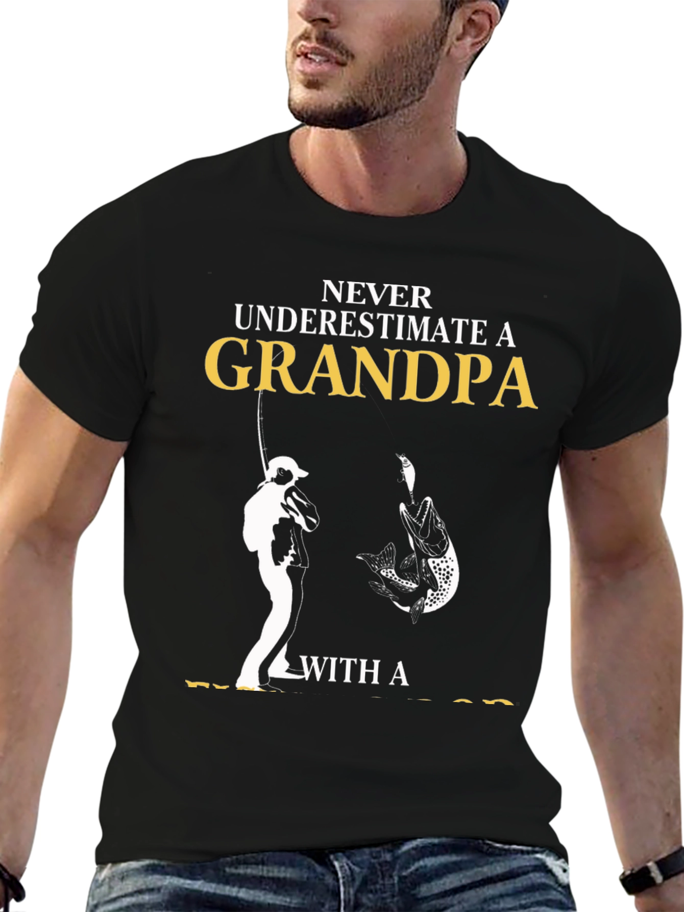 Black Never Underestimate Grandpa Fishing T-Shirt view 6
