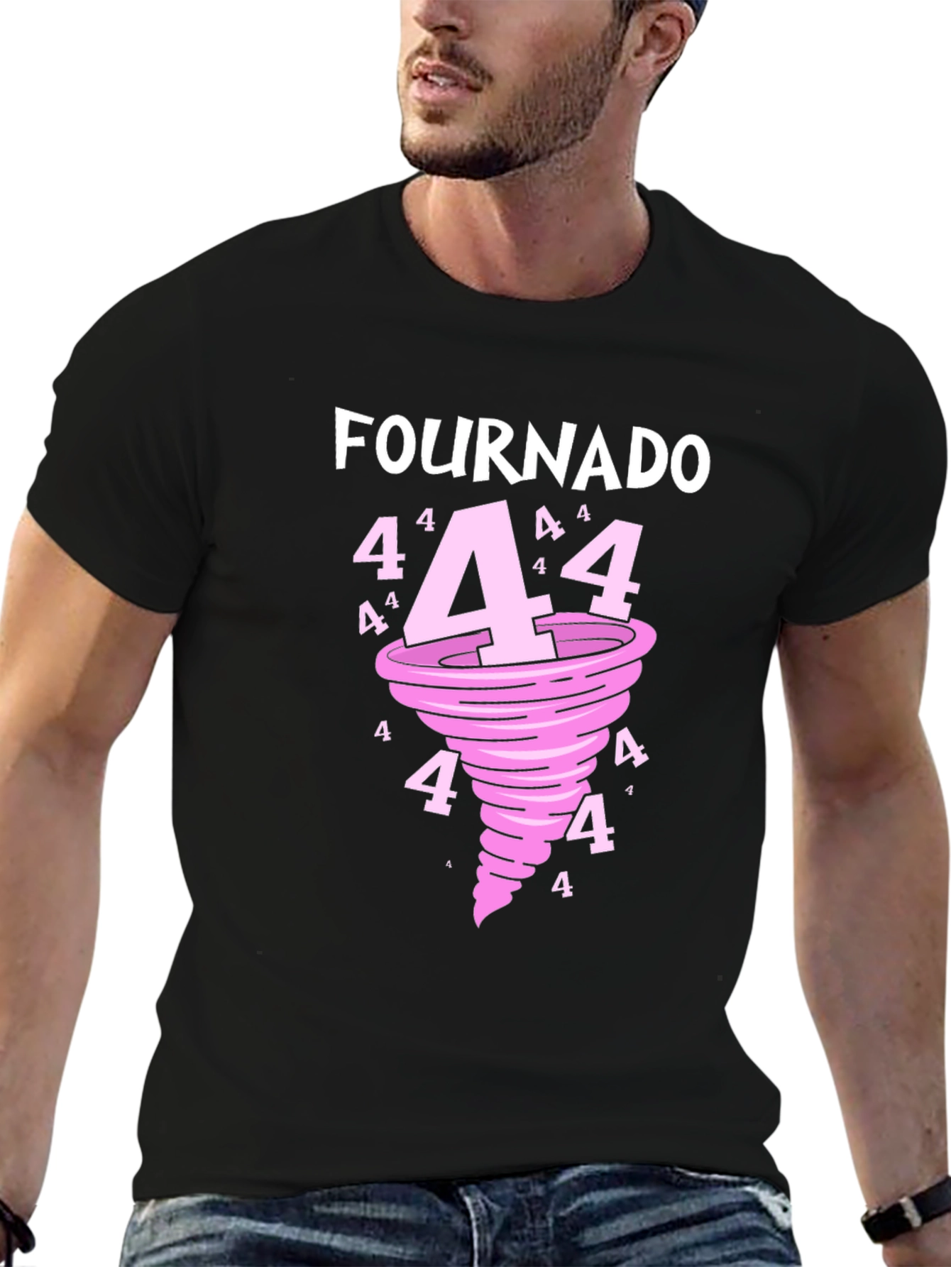 Black Fournado T-Shirt - Funny 4th Birthday Tornado Tee view 6