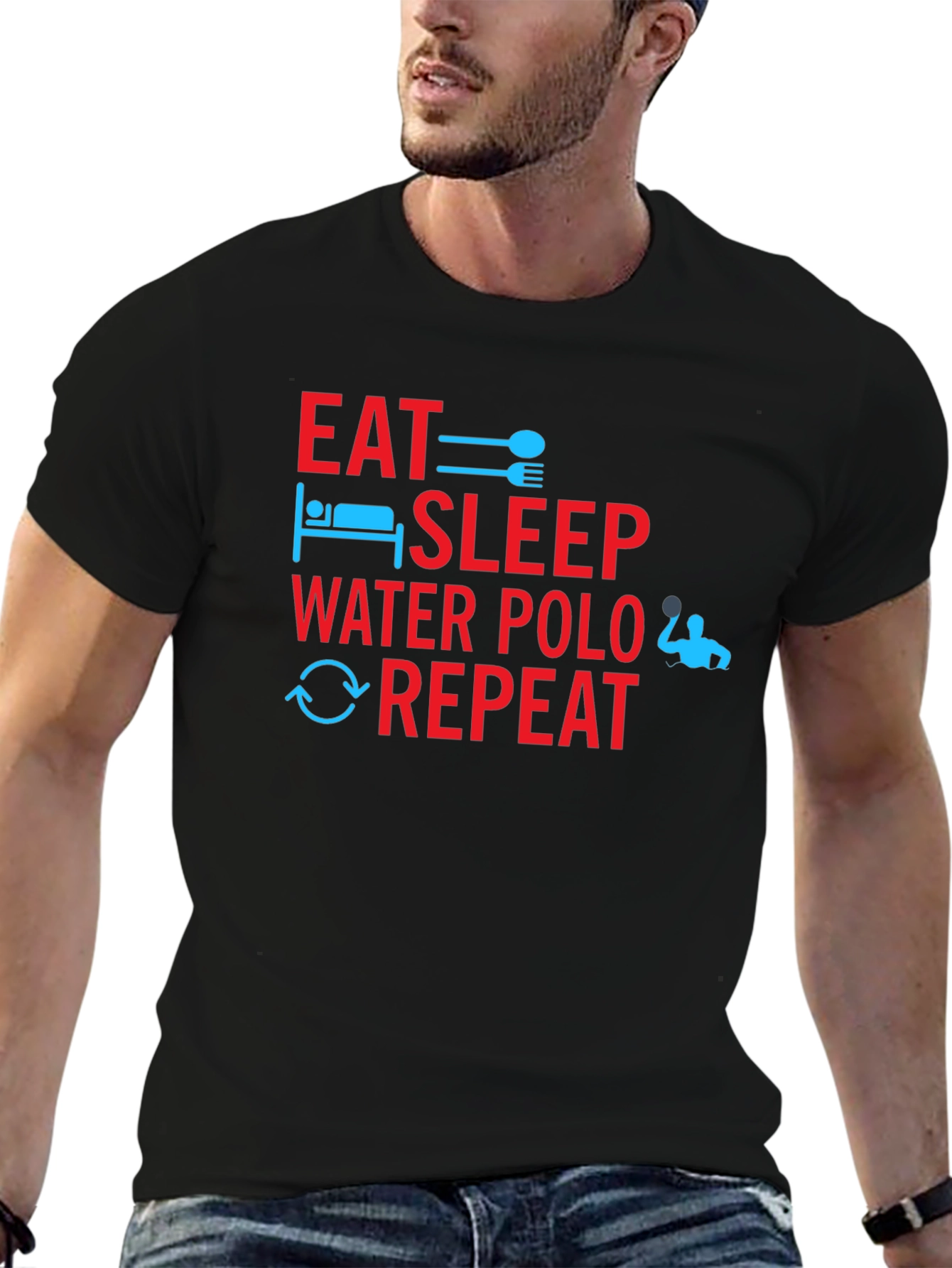 Black Eat Sleep Water Polo Repeat T-Shirt view 6
