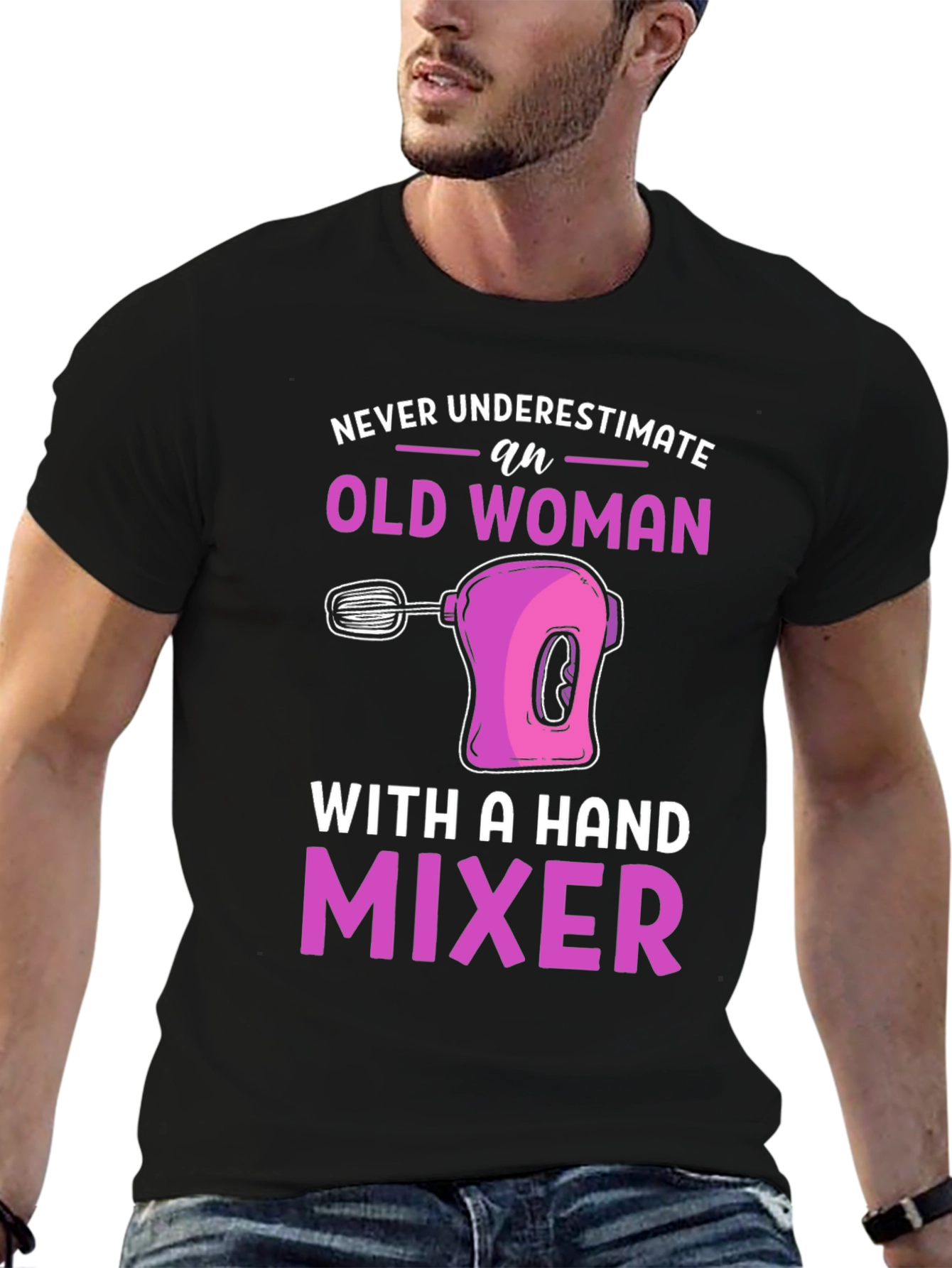 Black Old Woman Hand Mixer Graphic Tee view 6