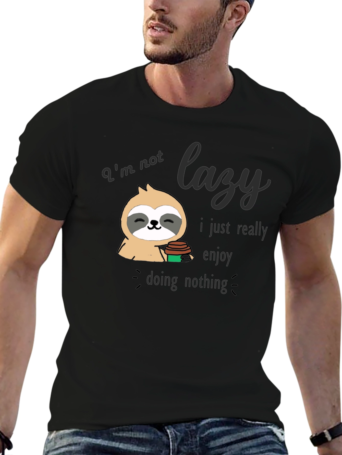 Black Lazy Sloth Graphic T-Shirt - Enjoy Doing Nothing Tee view 6