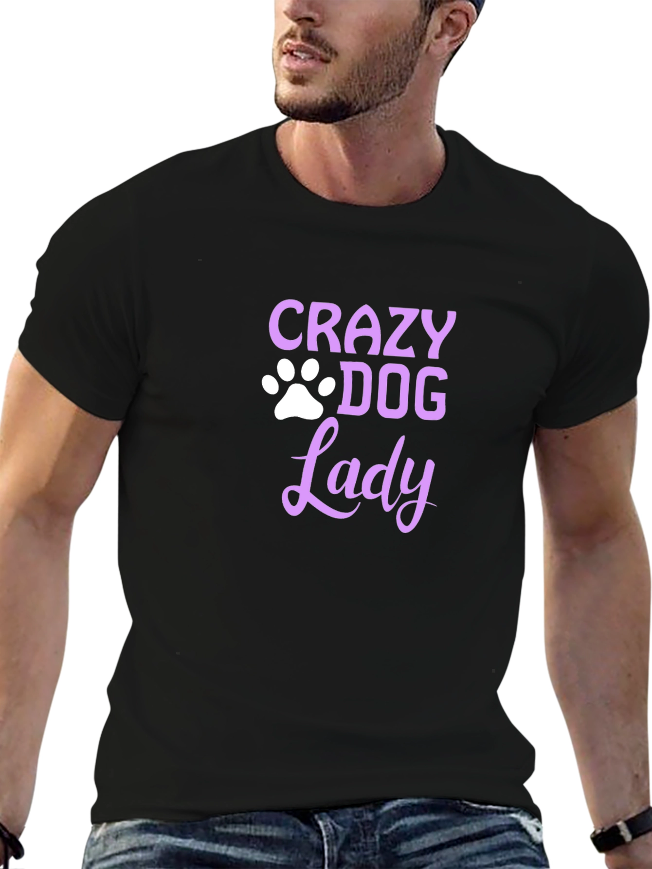 Black Crazy Dog Lady T-Shirt - Paw Print Tee view 6