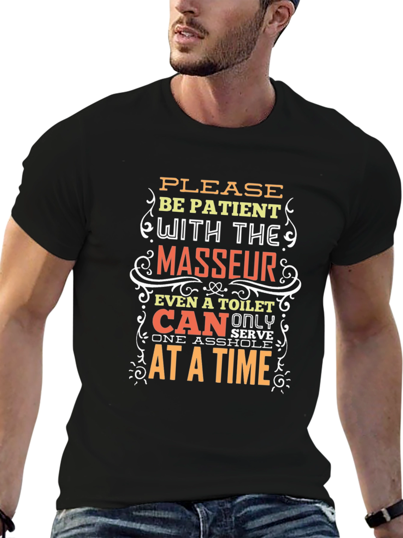 Black Funny Masseur T-Shirt - Be Patient Design view 6