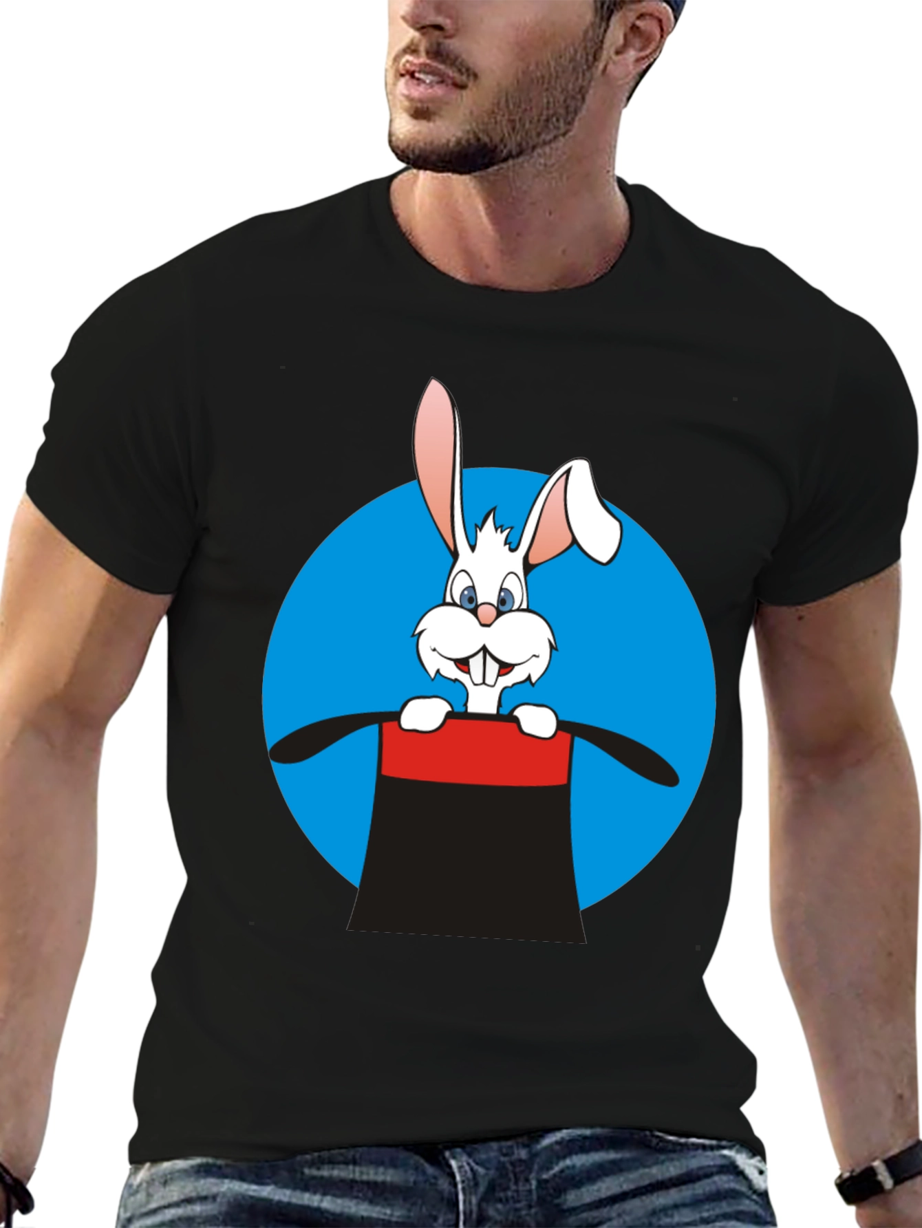 Black Rabbit in a Hat Graphic Tee - Black Cotton Blend view 6