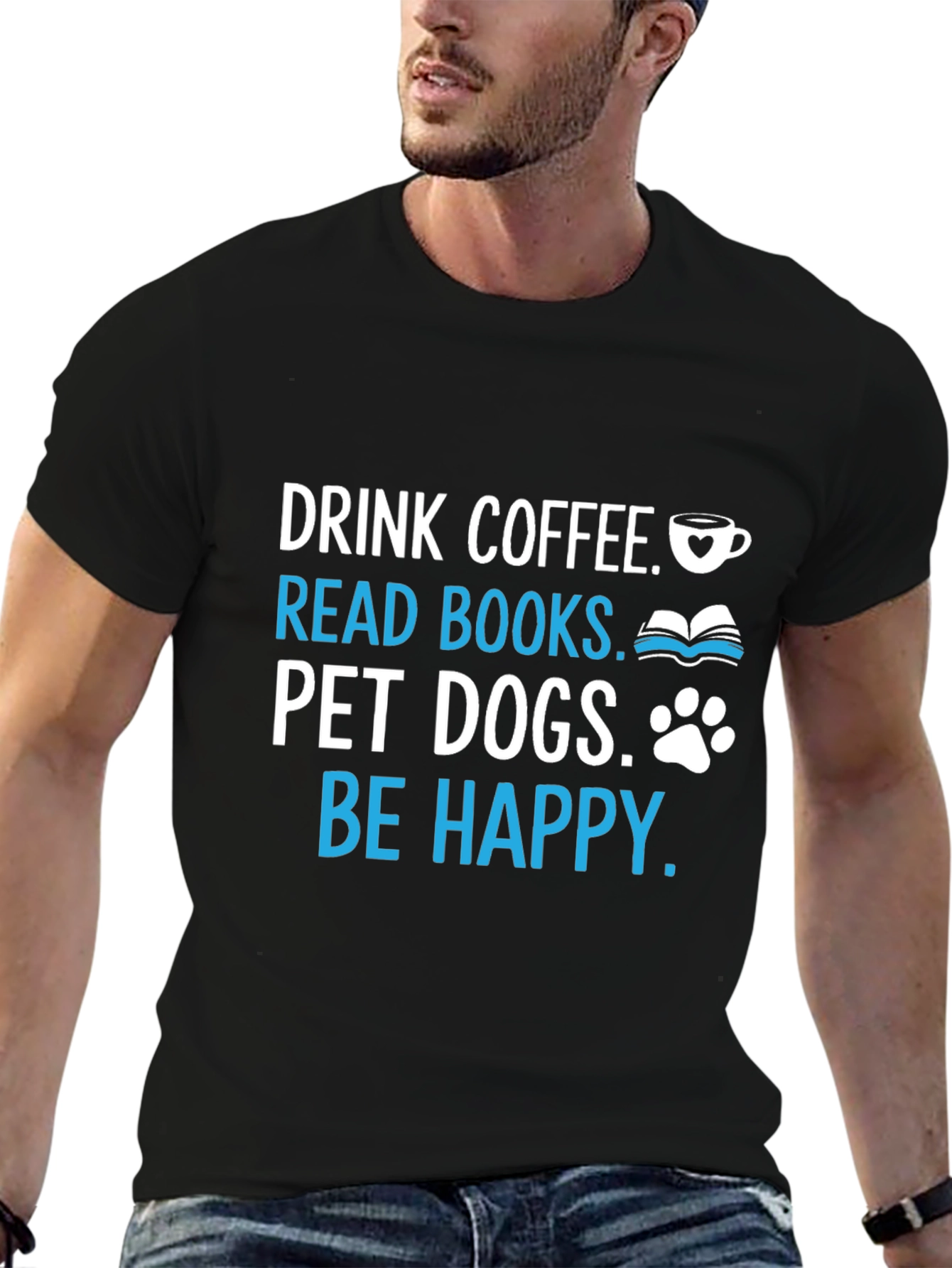Black Drink Coffee Read Books Pet Dogs T-Shirt view 6
