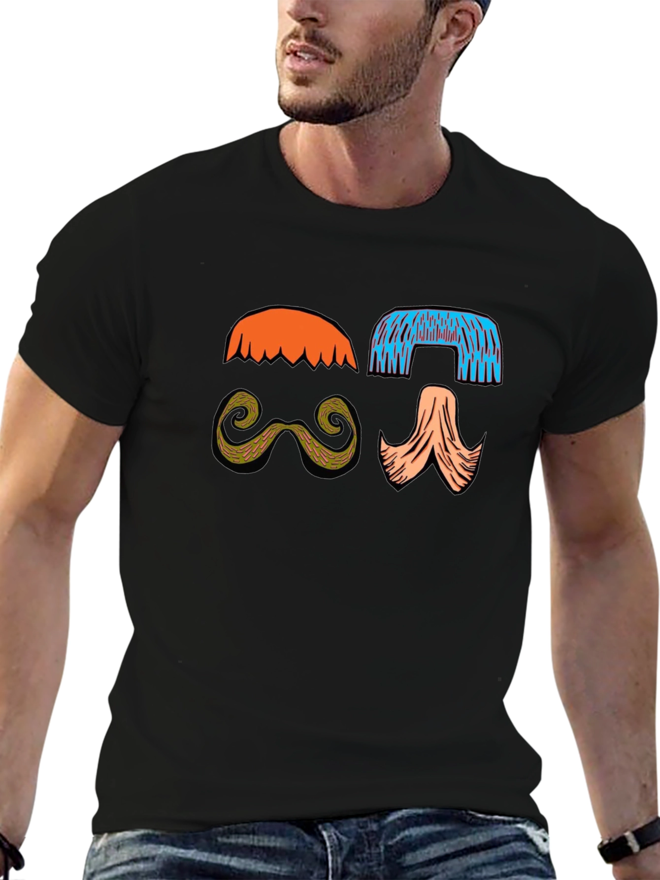 Black Funky Mustache & Wig Graphic Tee view 6