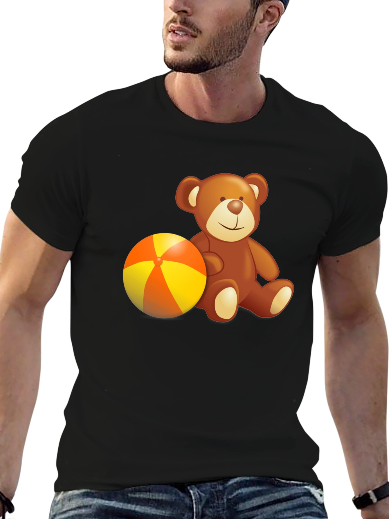 Black Teddy Bear & Beach Ball Graphic Tee - Soft Cotton Comfort view 6