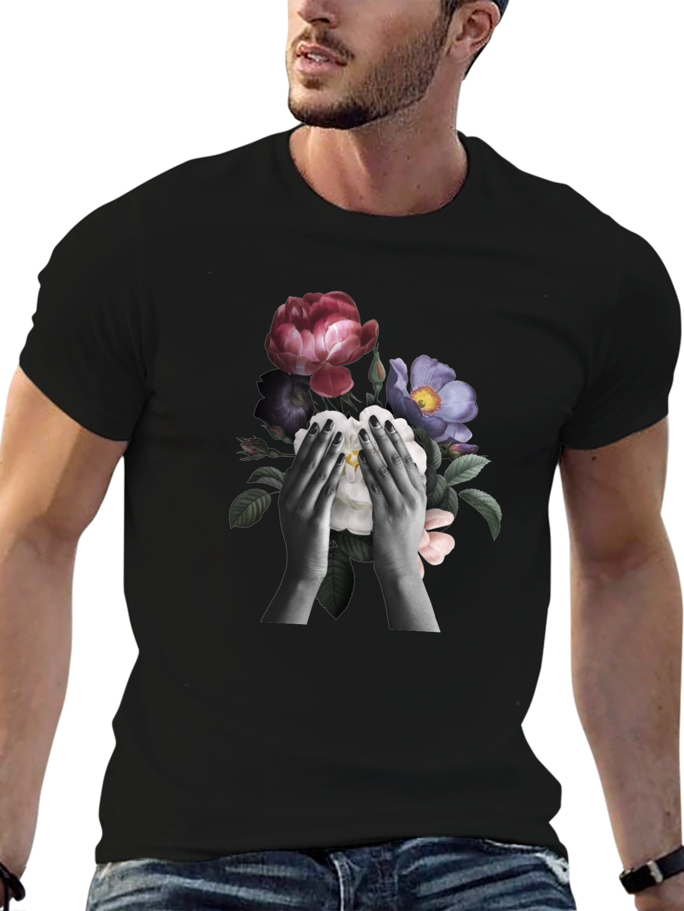 Floral Hands Graphic T-Shirt - Black - 6