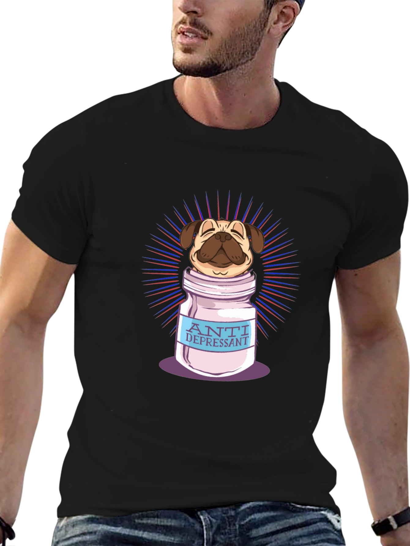 Black Pug Antidepressant T-Shirt view 6