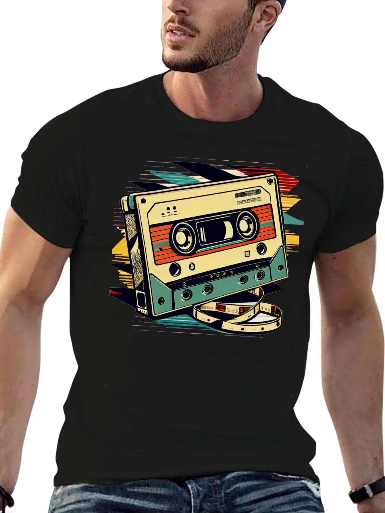 Black Retro Cassette Graphic T-Shirt - Vintage Style view 6