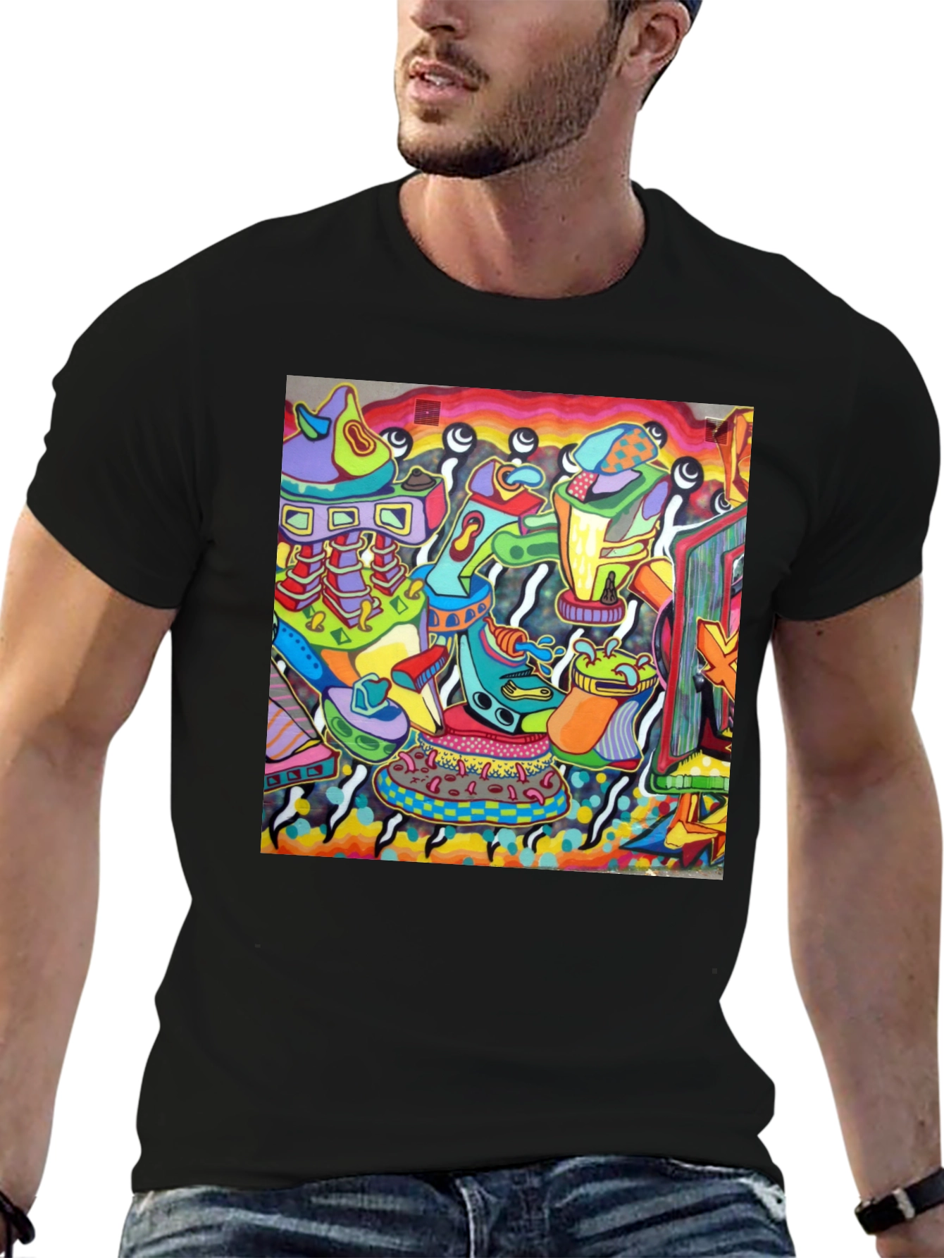Black Abstract Art Graphic Black T-Shirt view 6