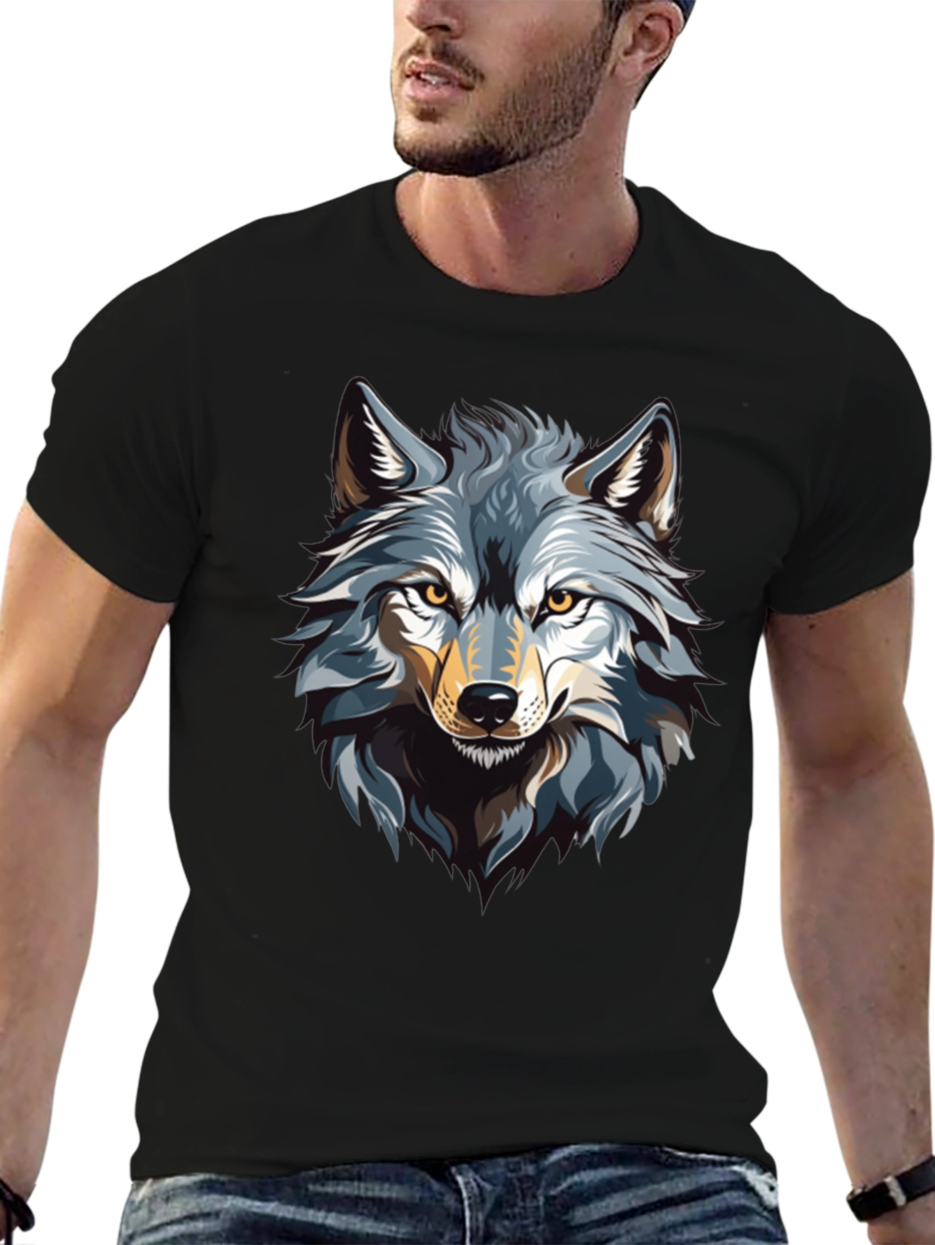 Black Wolf Graphic Print Black T-Shirt view 6