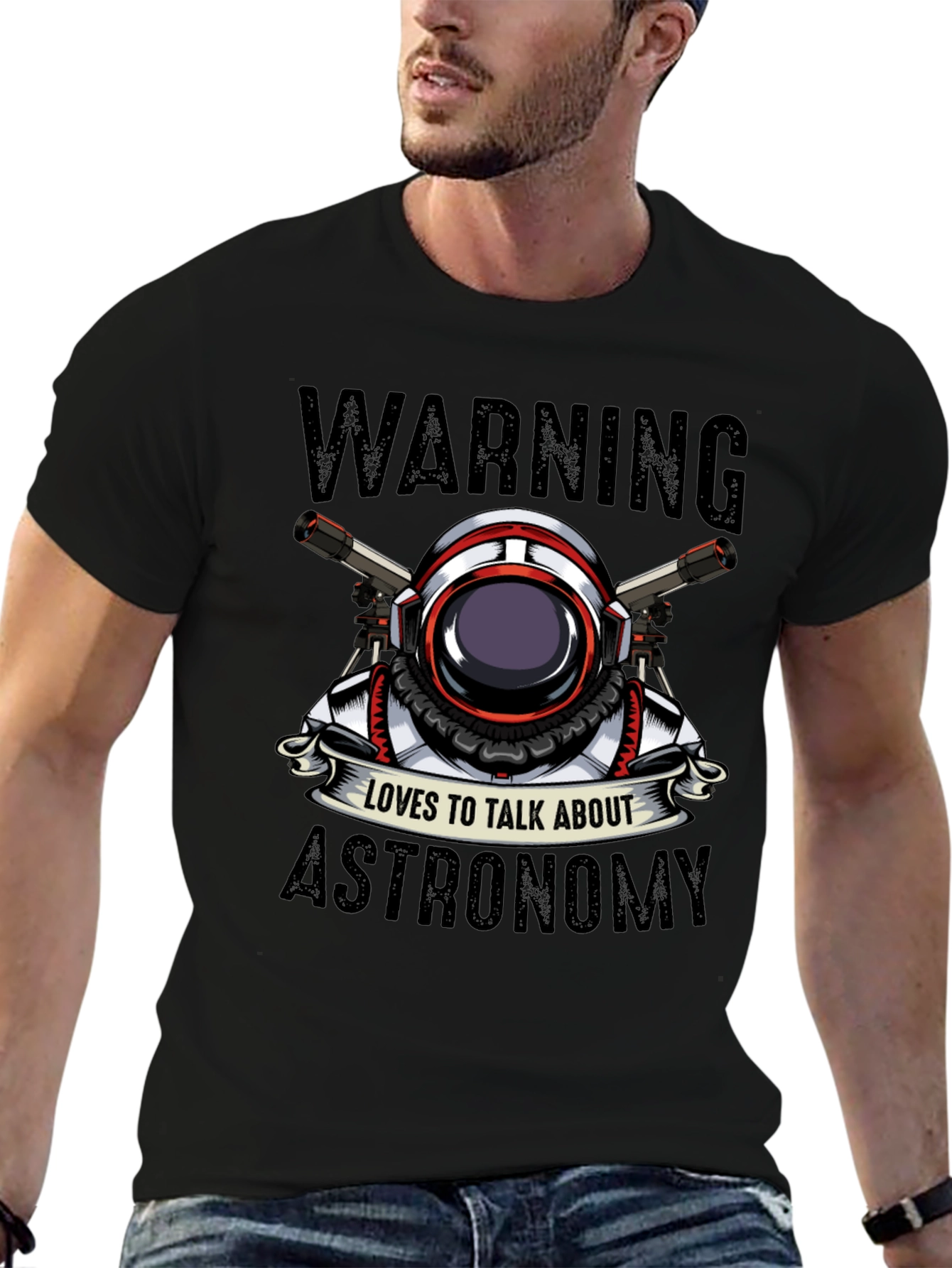 Black Warning Astronomy T-Shirt view 6
