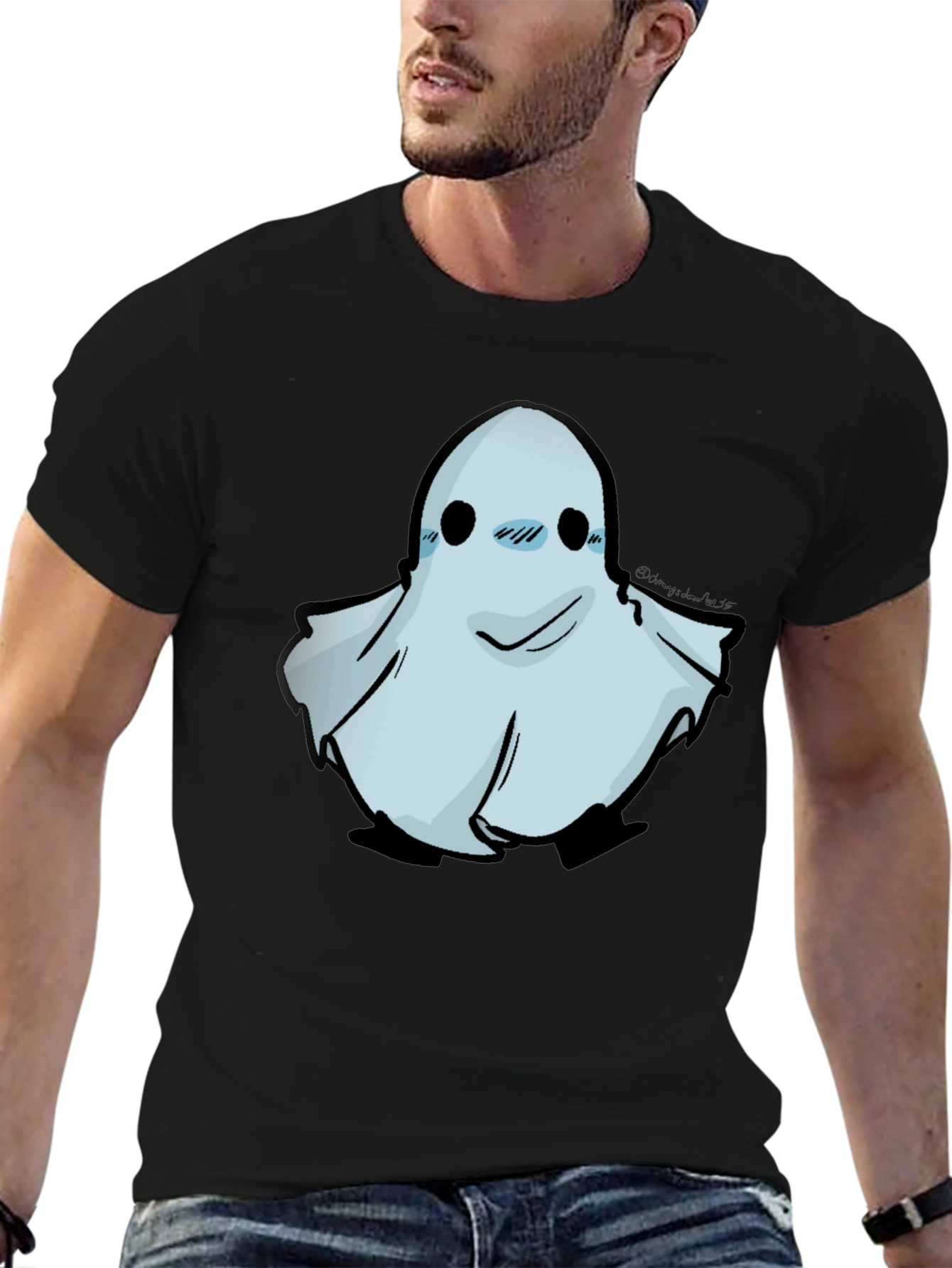 Black Cute Ghost Graphic Black T-Shirt view 6