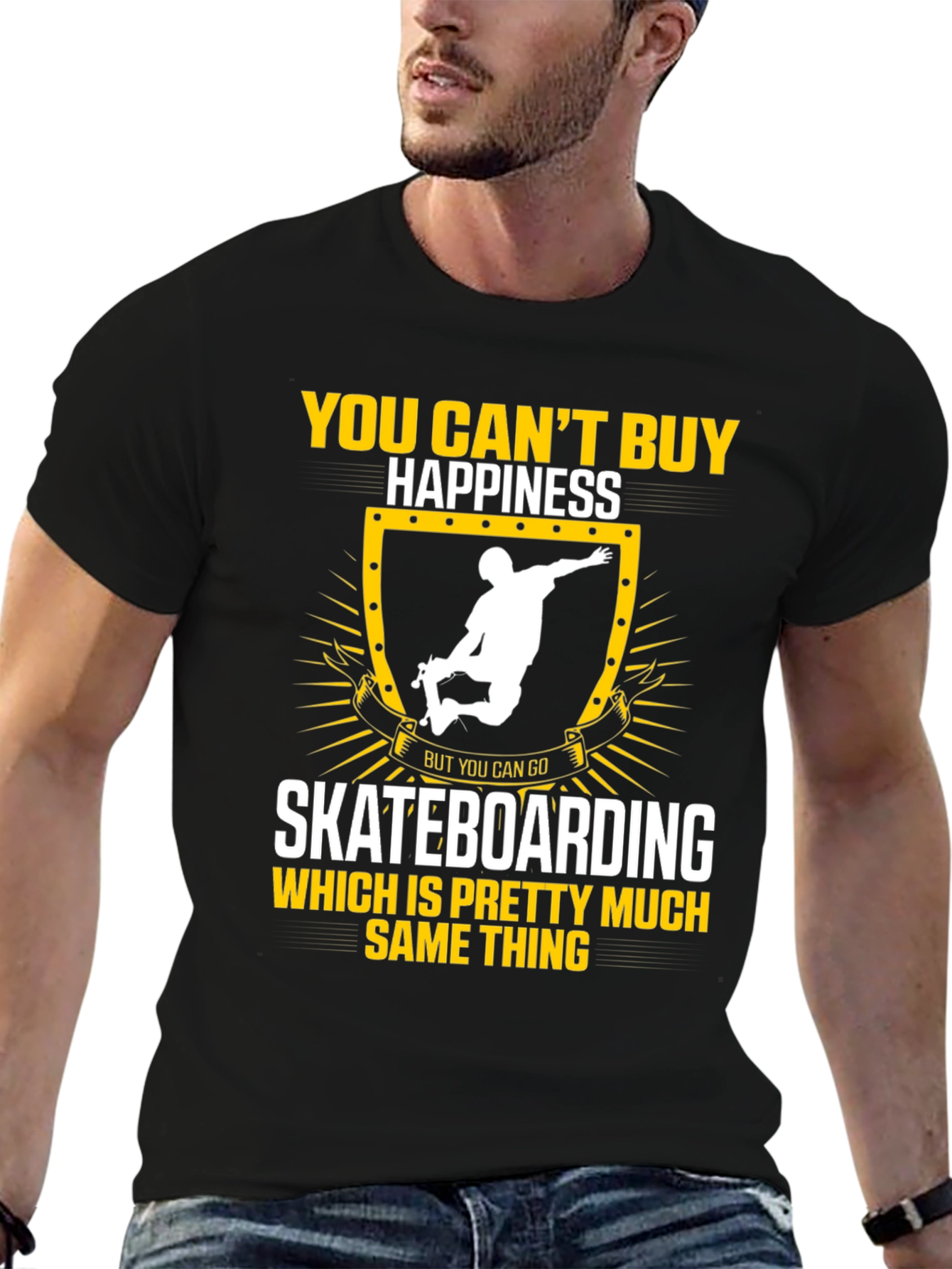 Black Skateboarding Happiness T-Shirt view 6