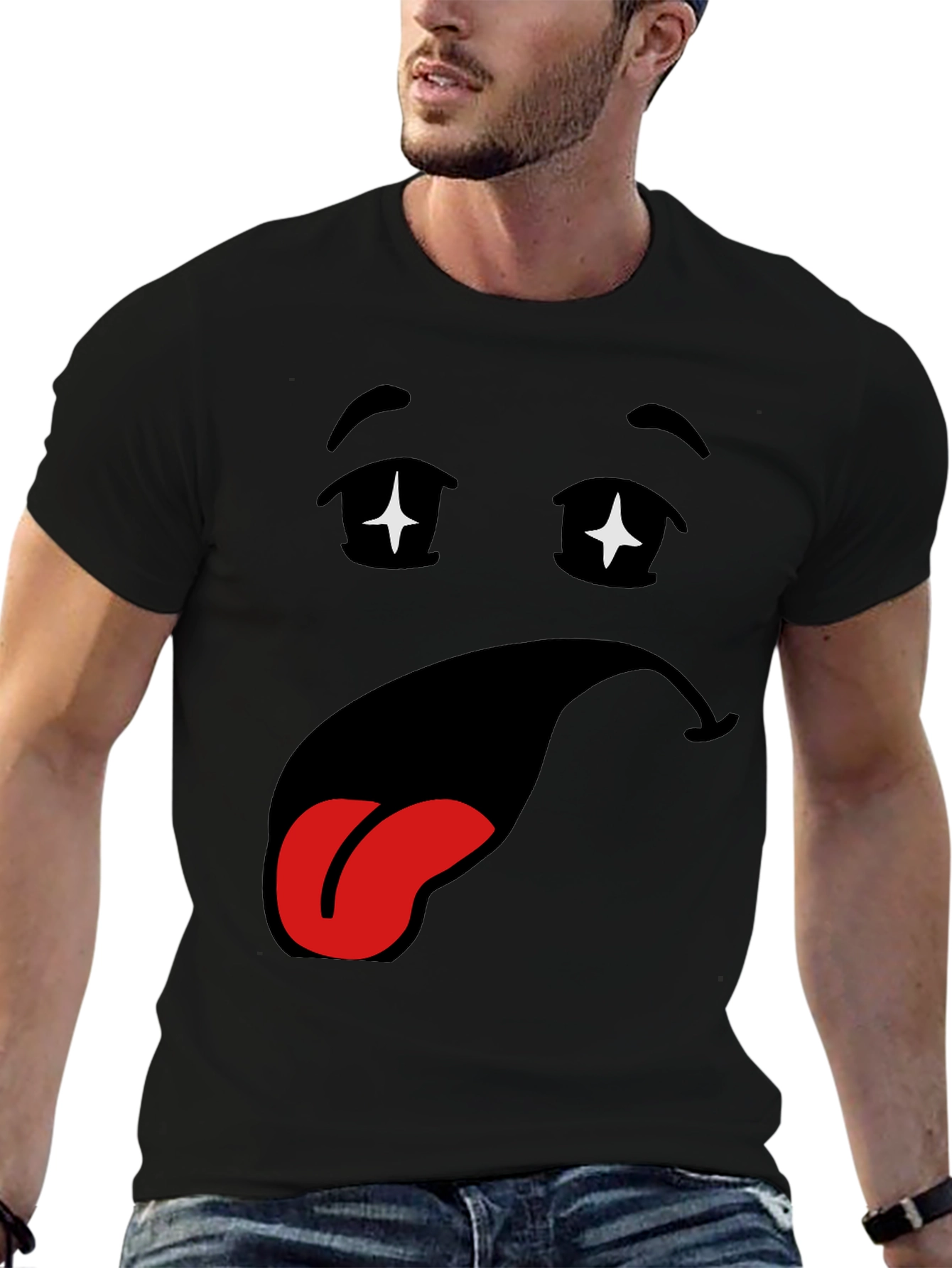 Black Funny Cartoon Face Black T-Shirt view 6