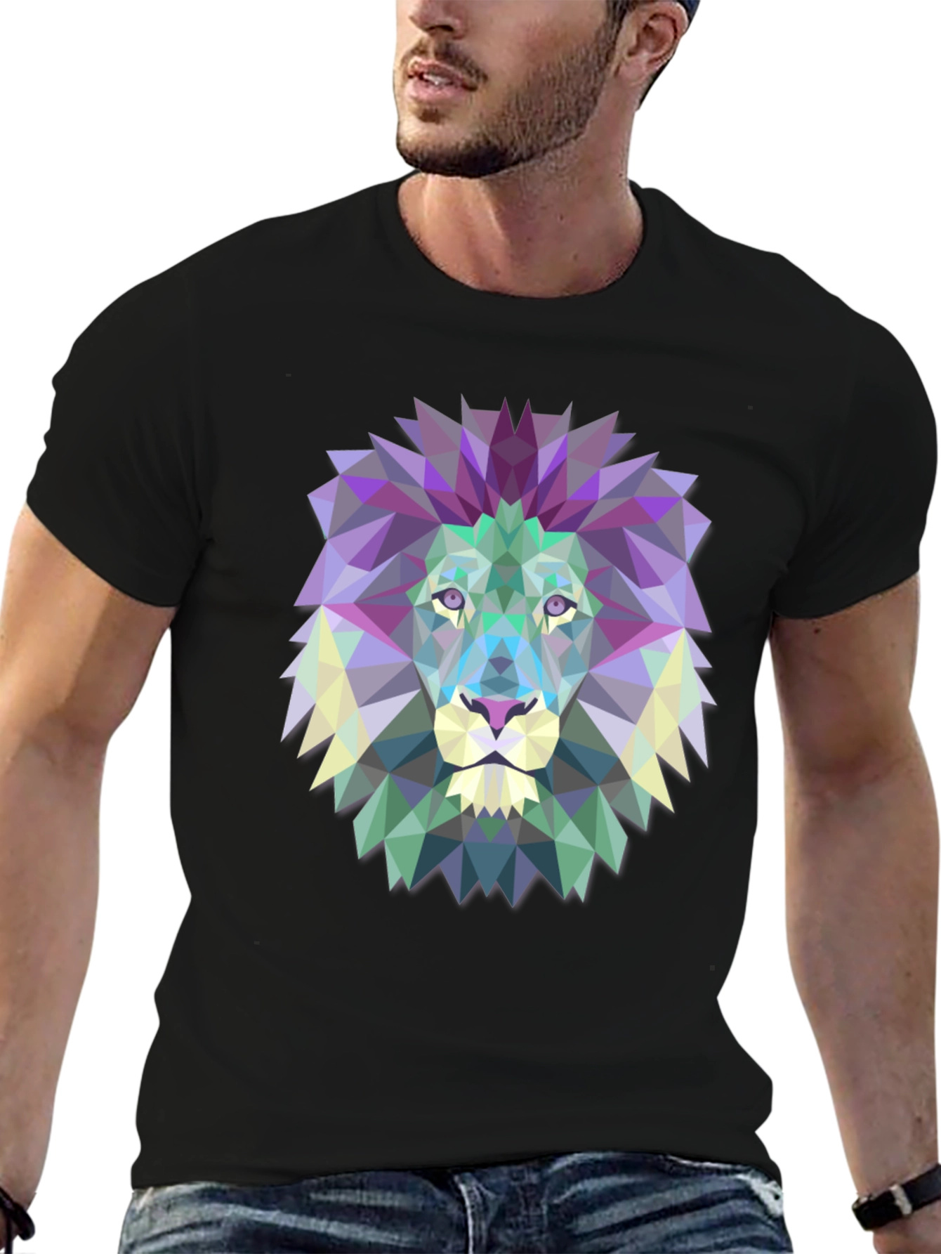 Black Geometric Lion Graphic Tee - Modern Art Shirt view 6