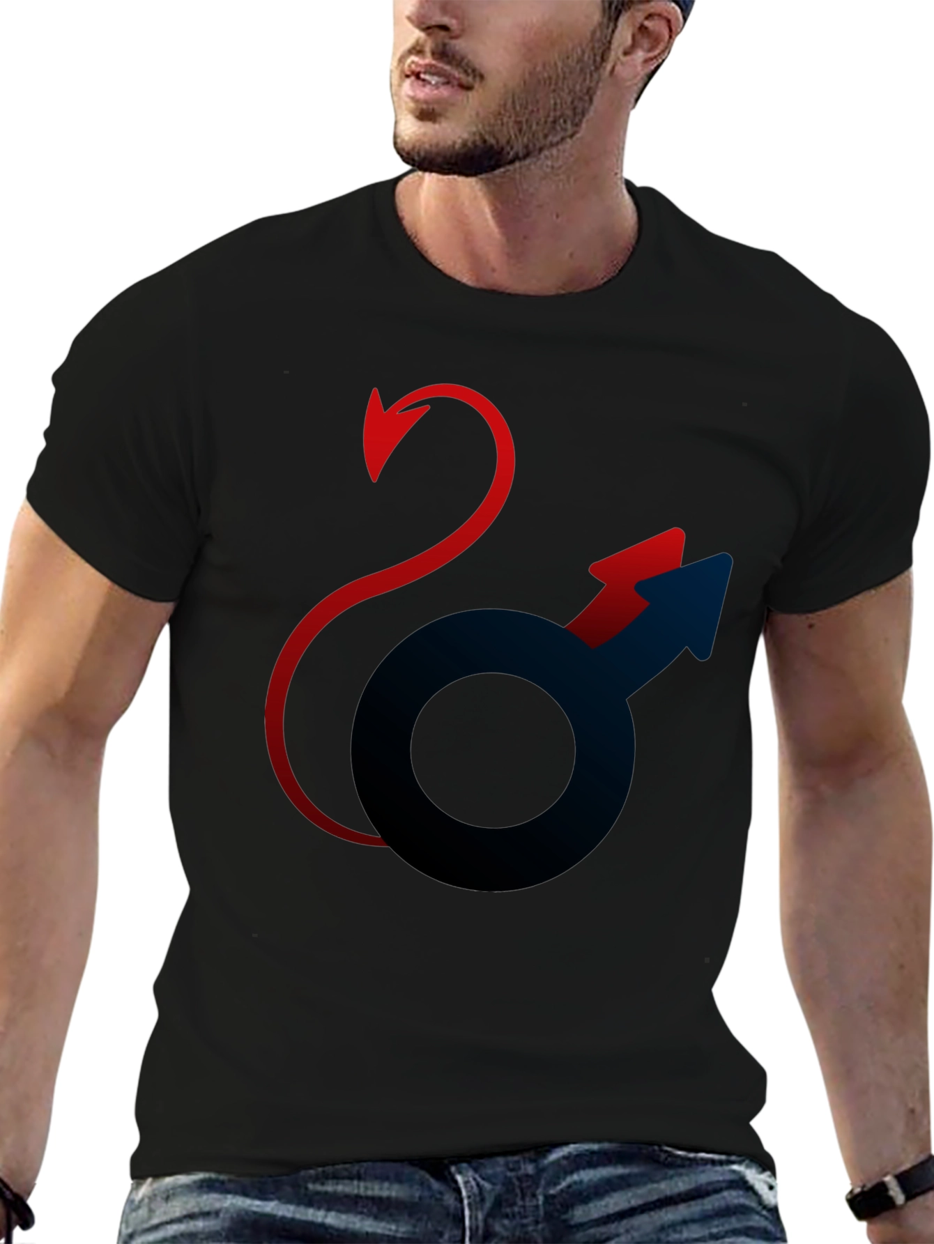 Black Devilish Mars Symbol Black T-Shirt view 6