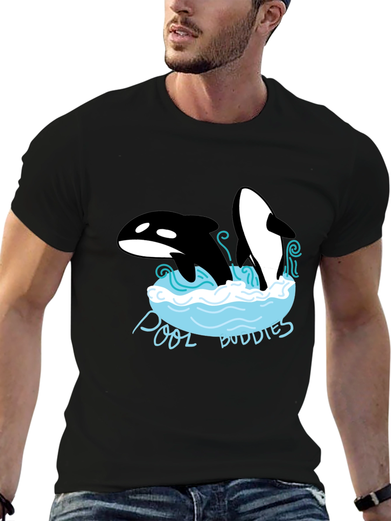 Black Pool Buddies Orca Whale Graphic Tee view 6