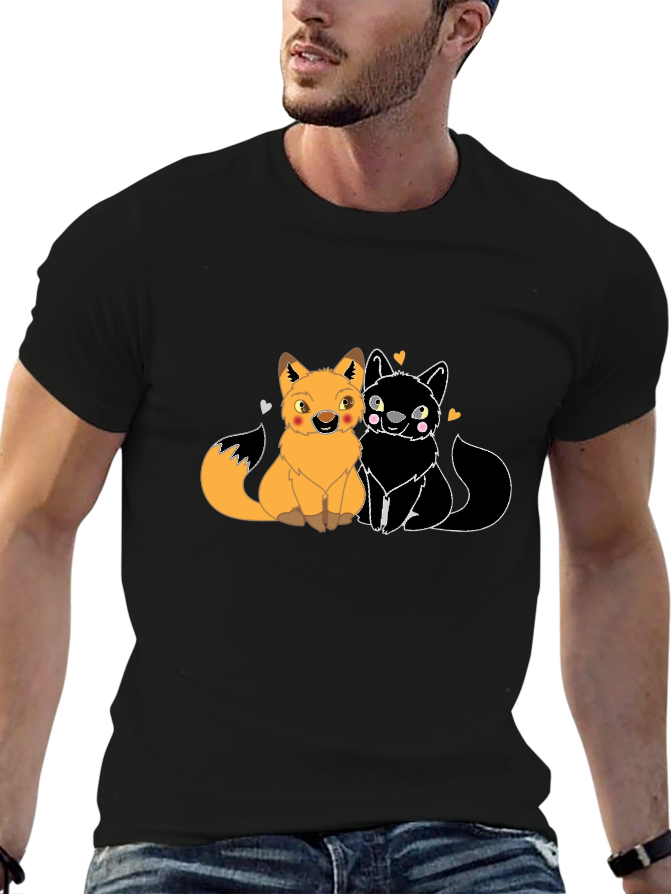Black Cute Foxes in Love Graphic T-Shirt - Black view 6