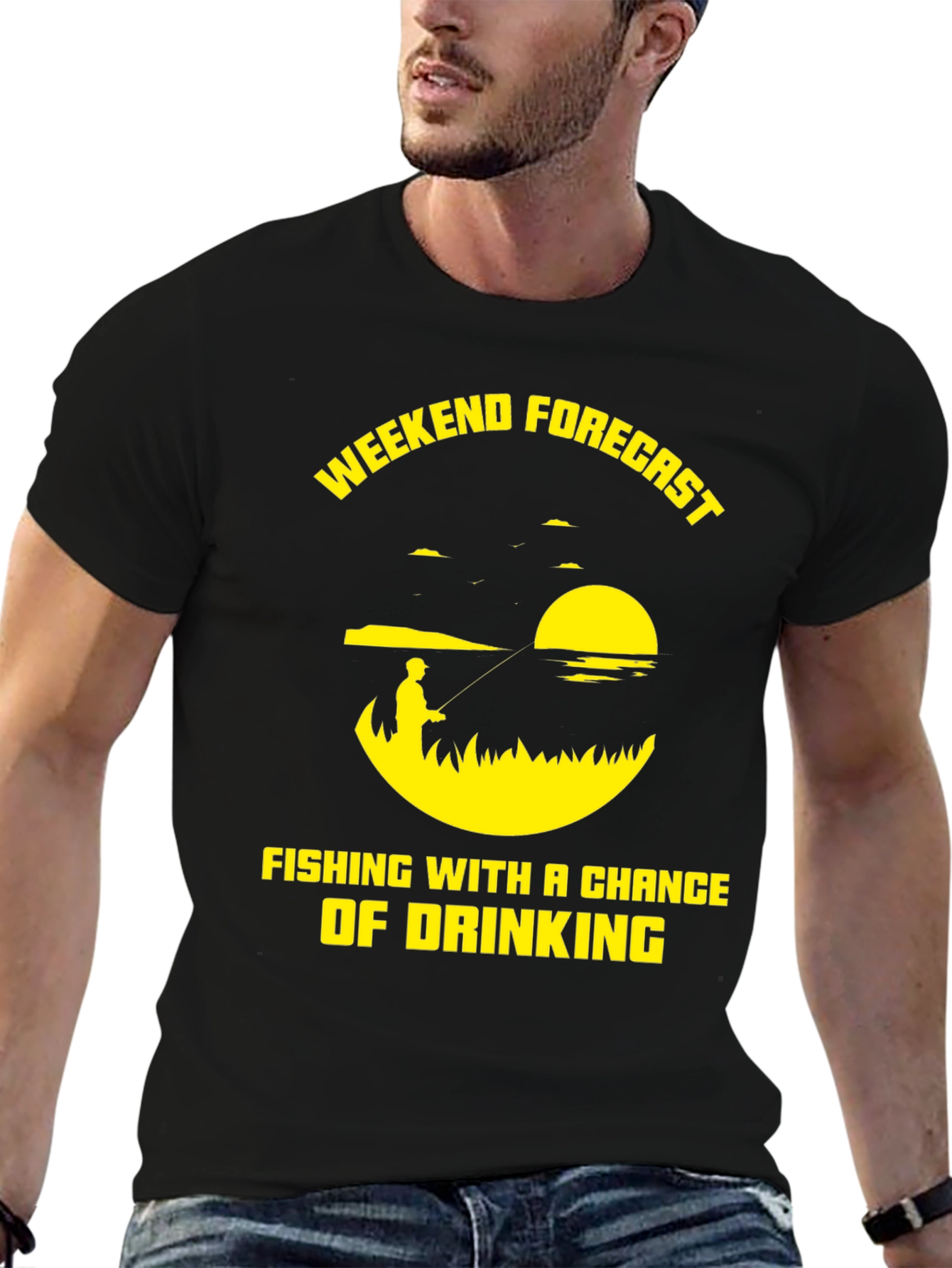 Black Fishing & Drinking Weekend Forecast T-Shirt view 6