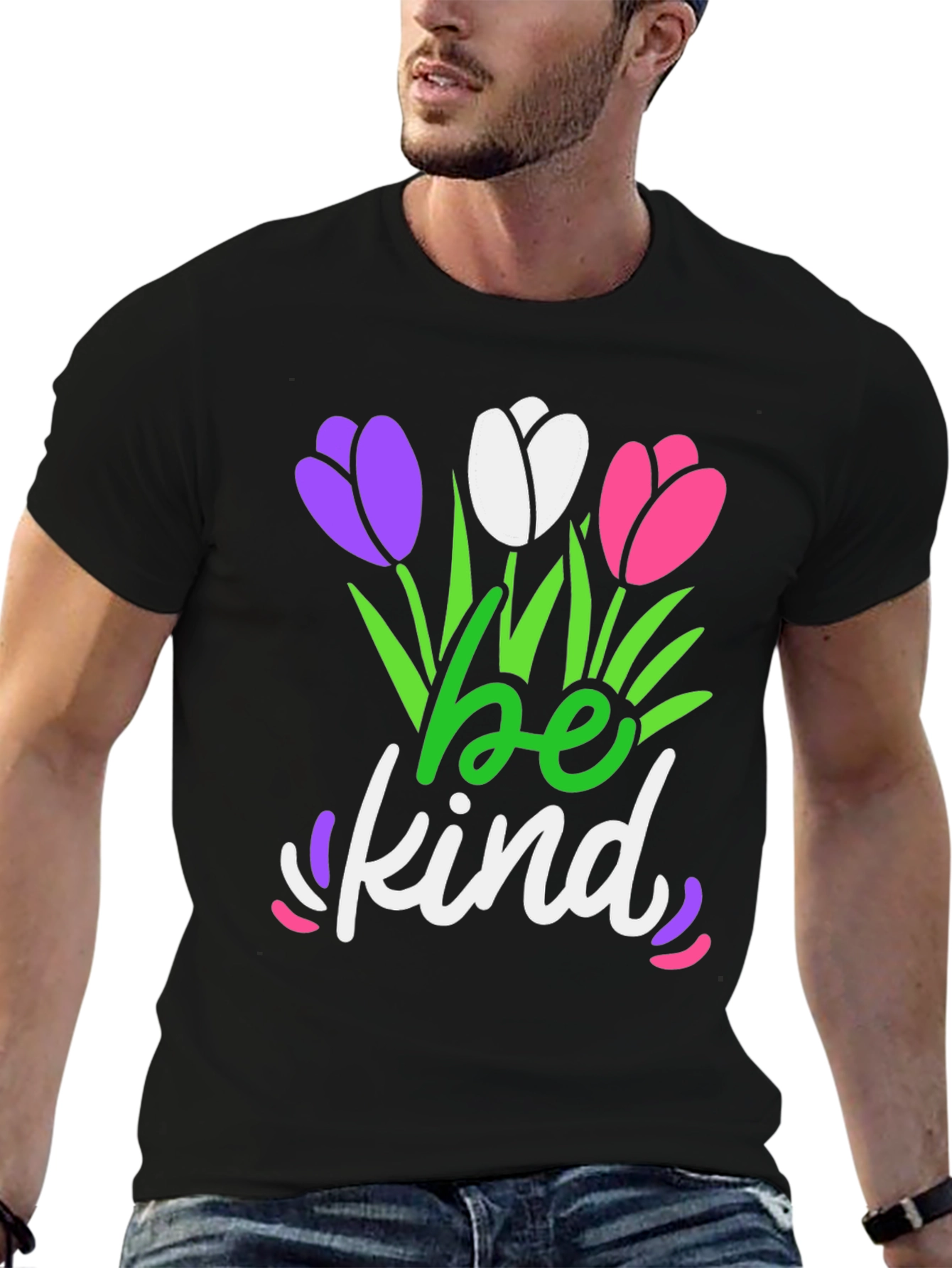 Black Be Kind T-Shirt - Floral Design - Black Tee view 6