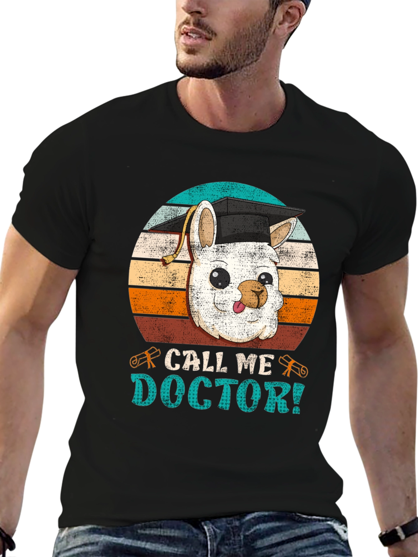 Black Call Me Doctor Llama T-Shirt view 6
