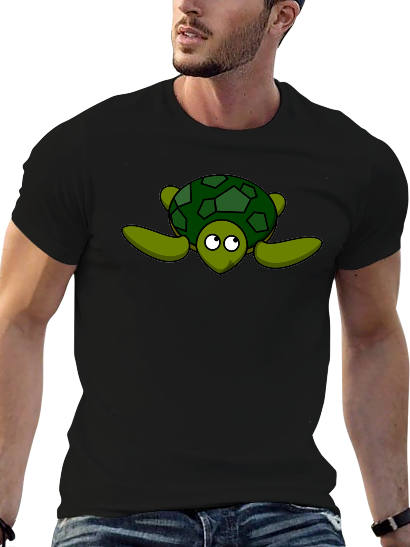 Black Cartoon Turtle Graphic Black T-Shirt view 6