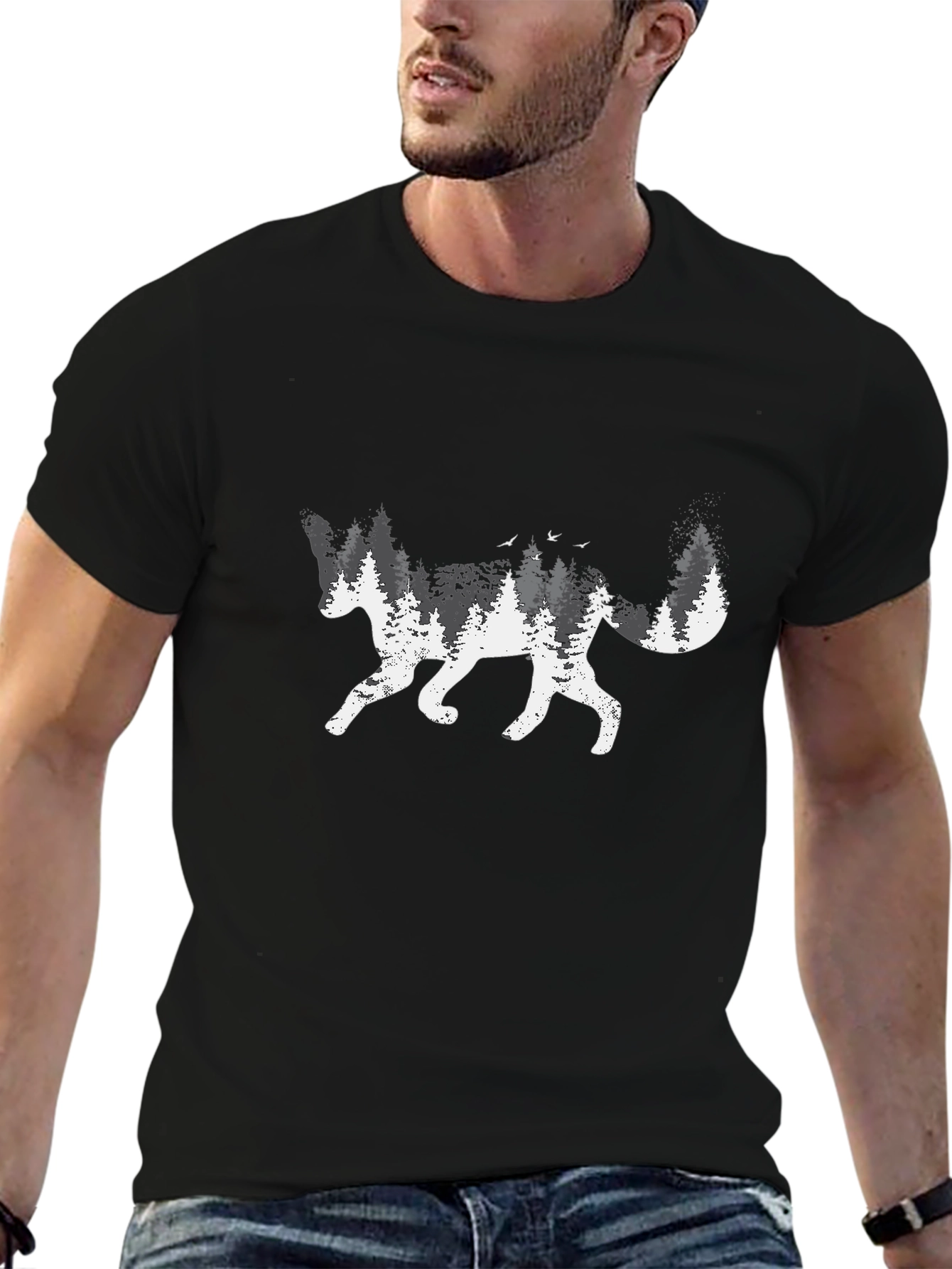 Black Nature Fox Graphic Tee - Black Cotton Blend view 6
