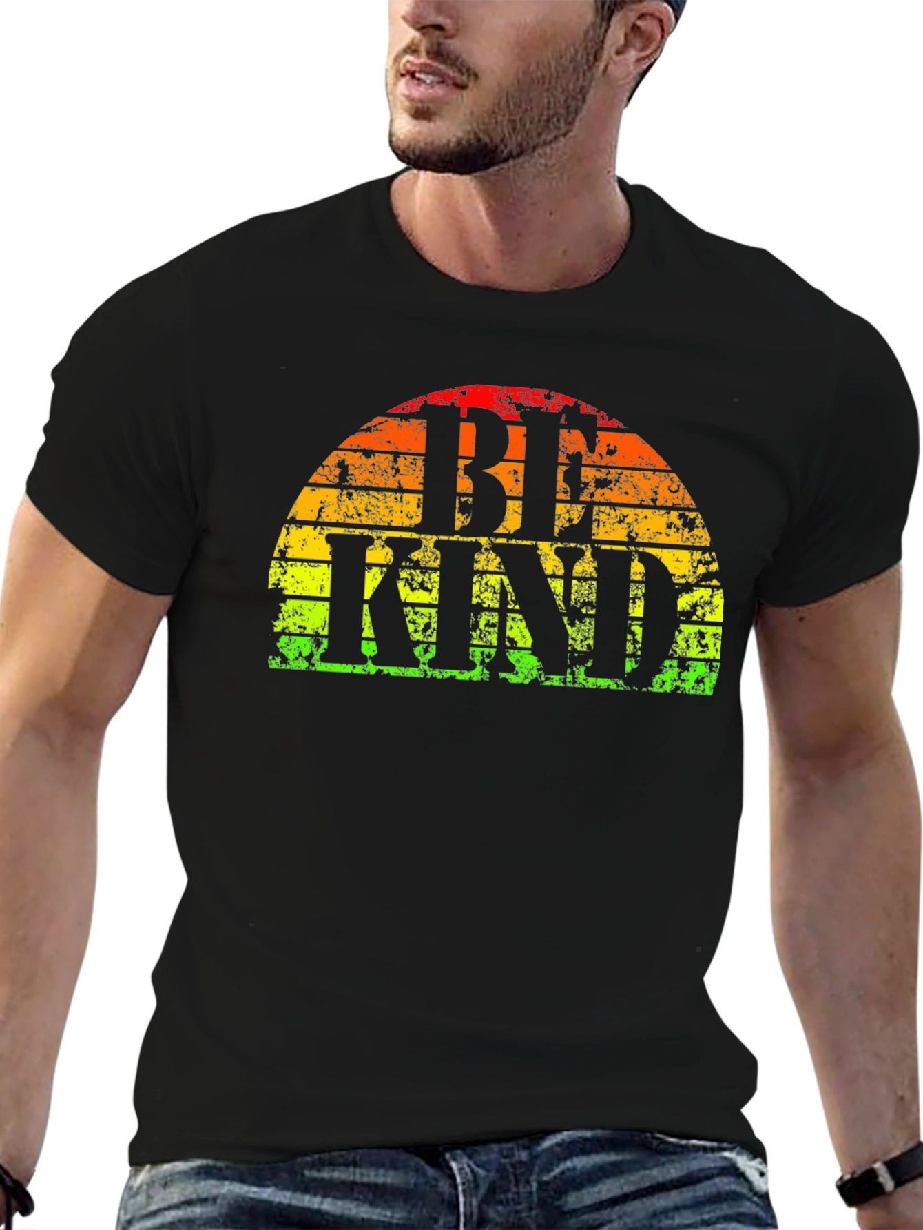 Black Be Kind T-Shirt - Retro Rainbow Graphic Tee view 6