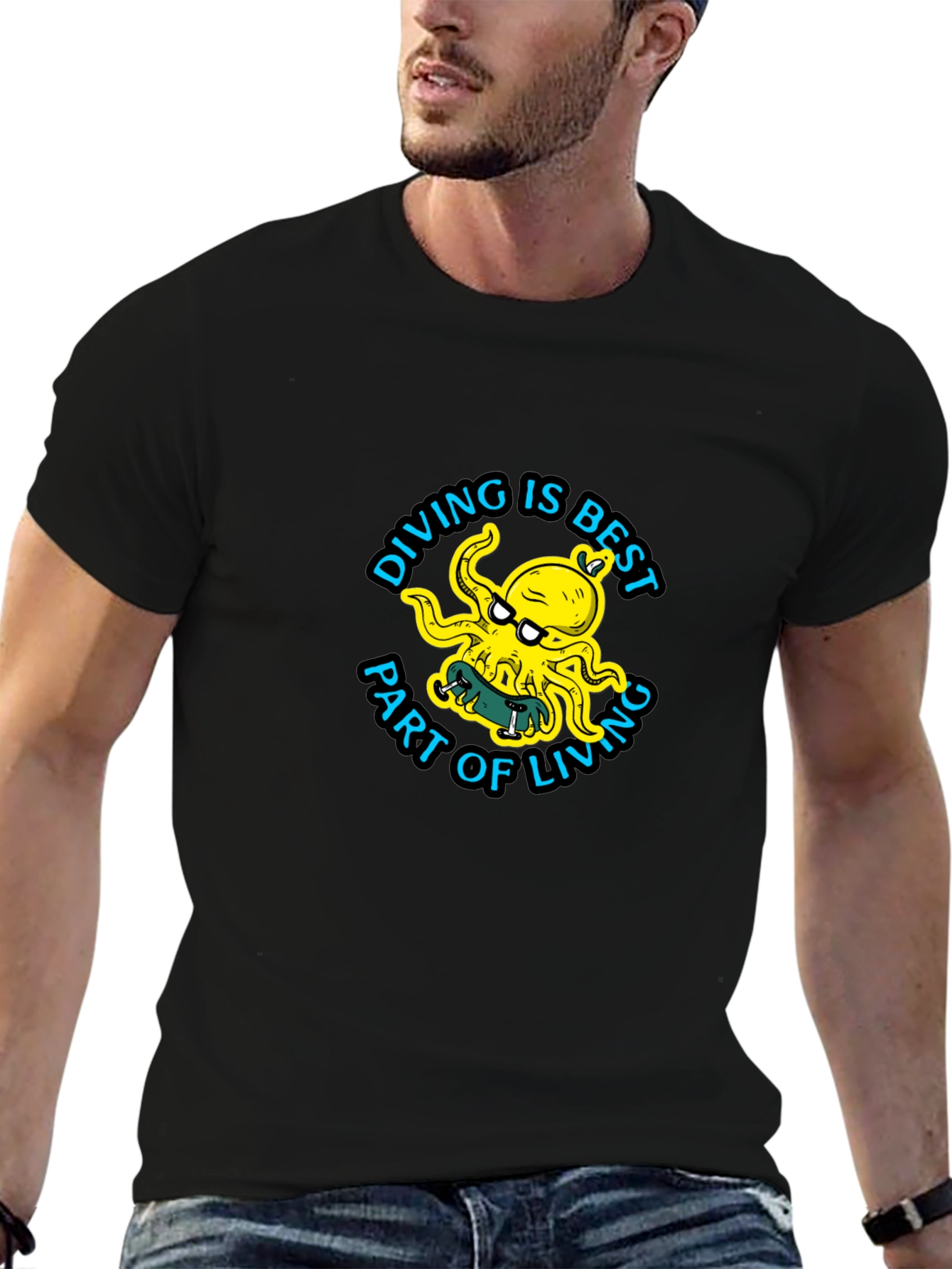 Black Diving is Best Octopus T-Shirt - Black view 6