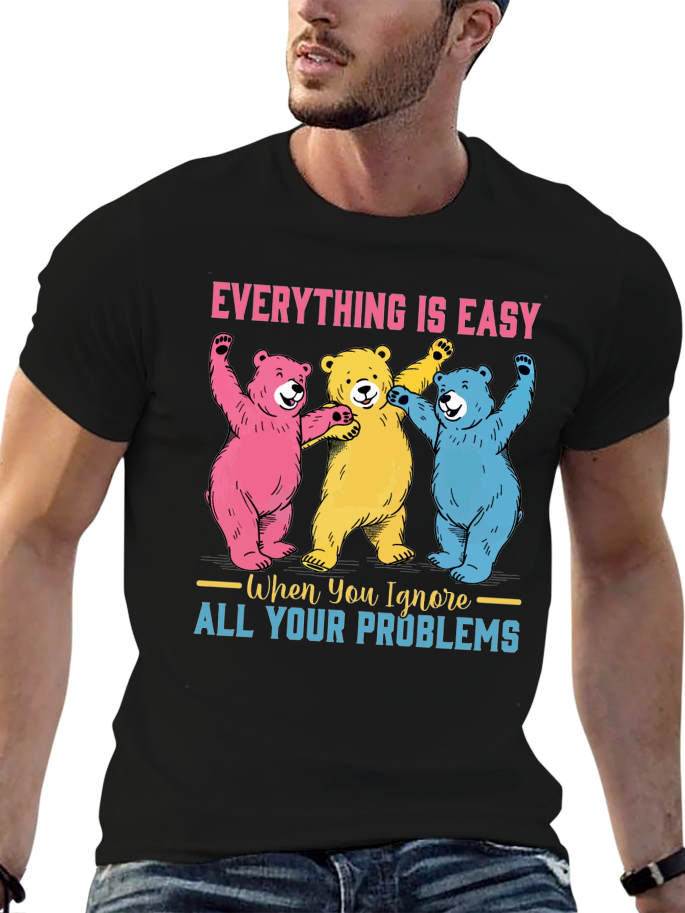 Black Everything is Easy Bear Graphic Tee view 6