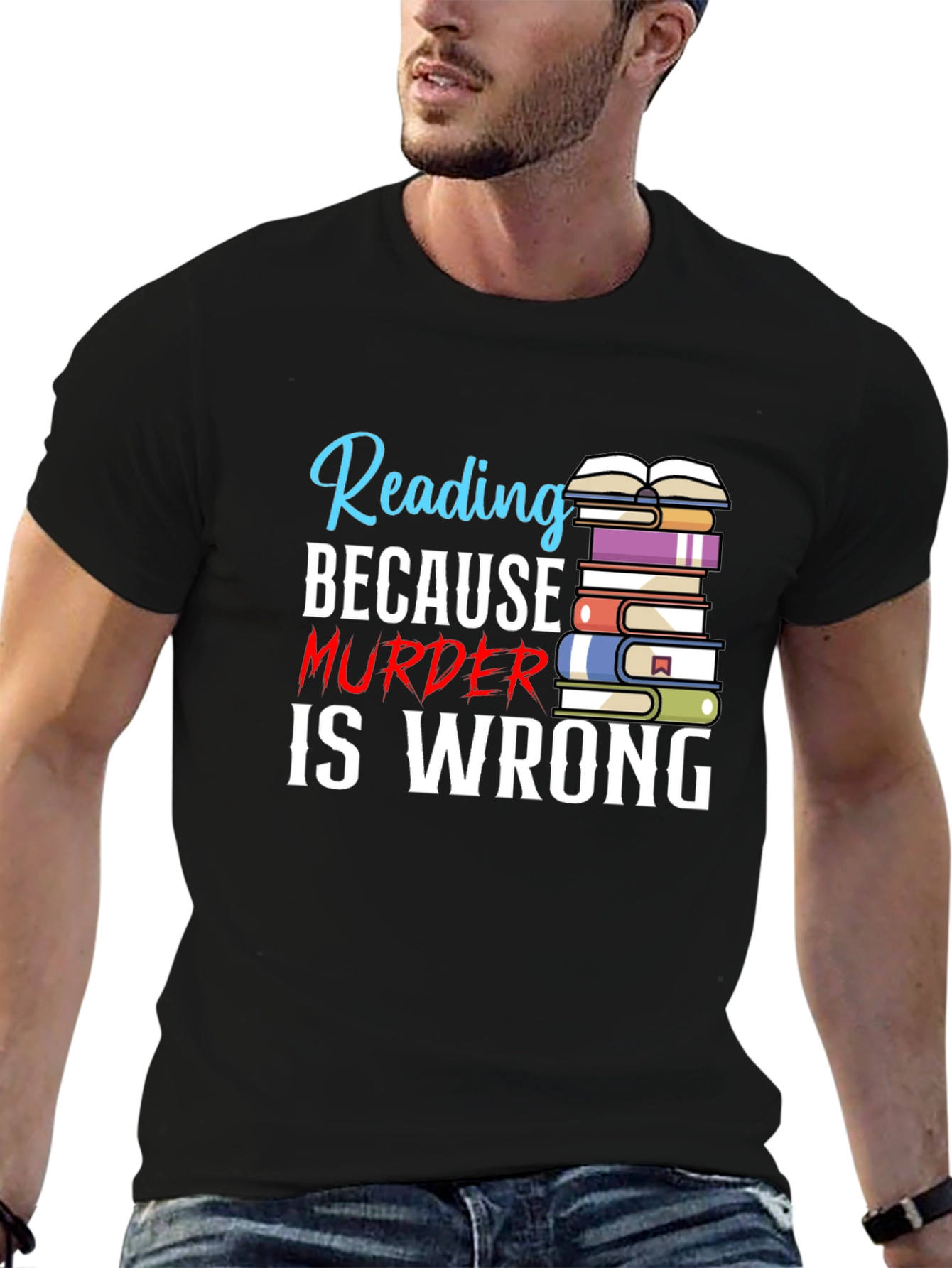 Black Reading Because Murder Is Wrong T-Shirt view 6