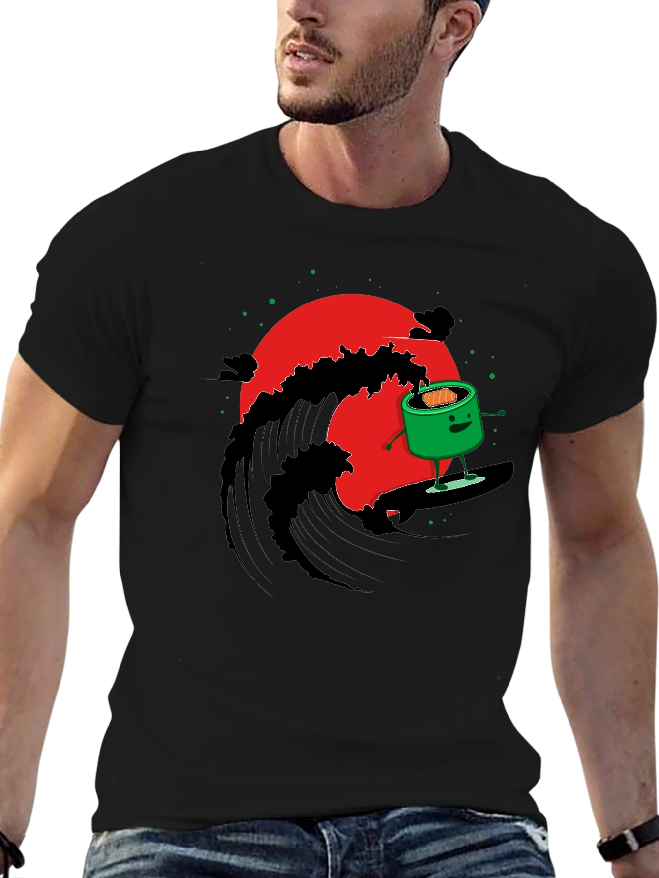 Black Sushi Surfer Graphic Tee - Unique Design view 6
