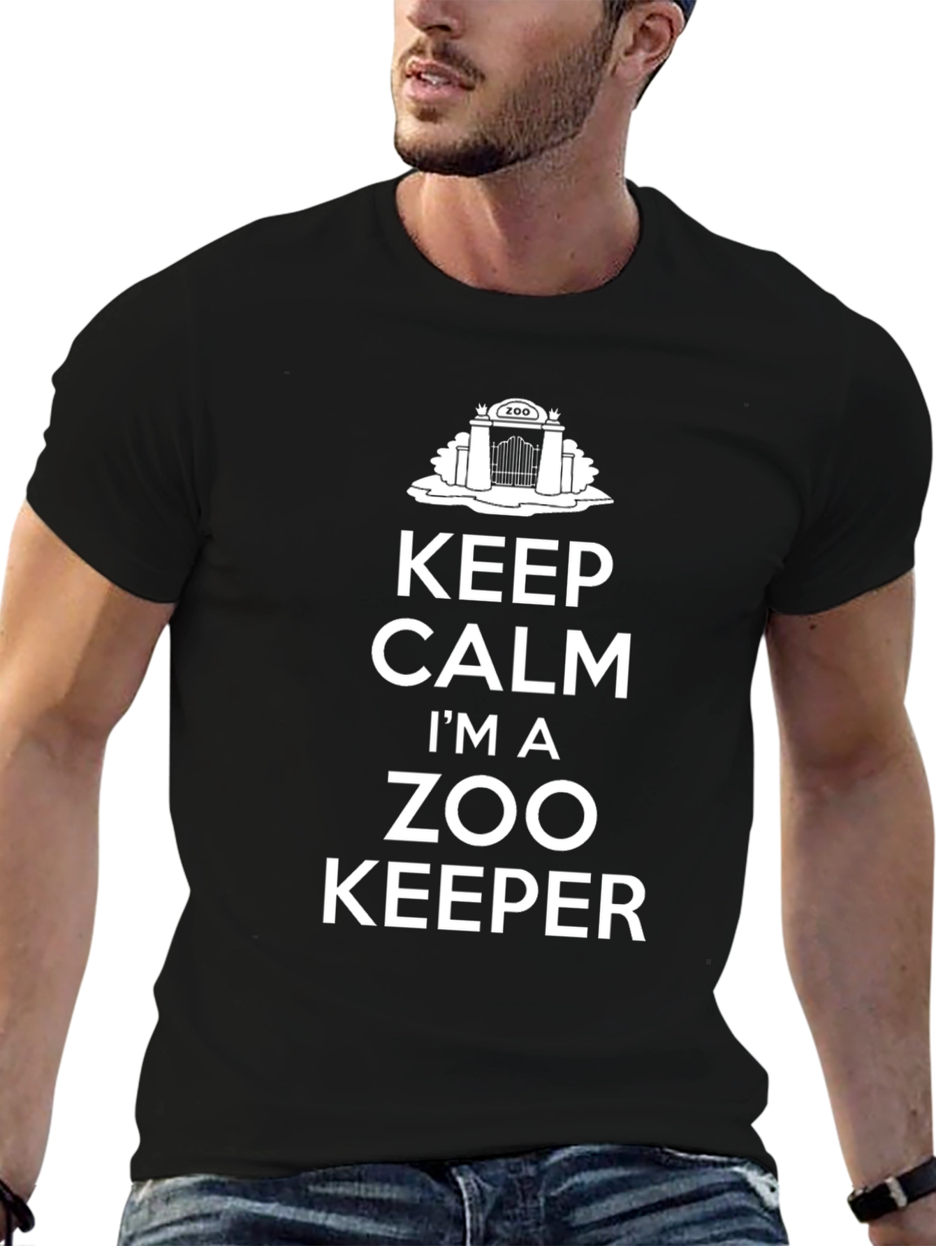 Black Keep Calm Zoo Keeper T-Shirt - Black Cotton Tee view 6
