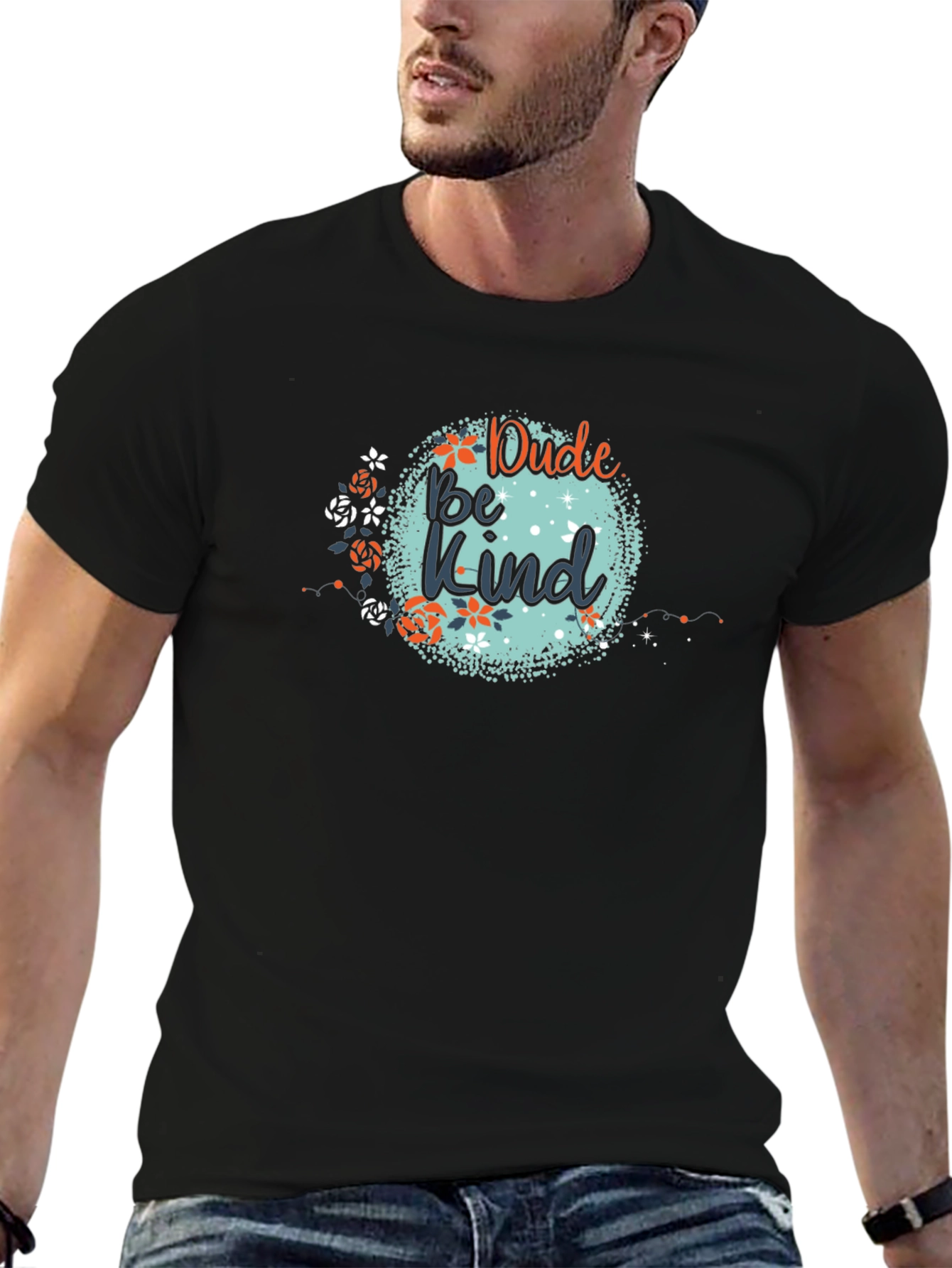 Black Dude Be Kind Graphic Tee - Black Cotton T-Shirt view 6