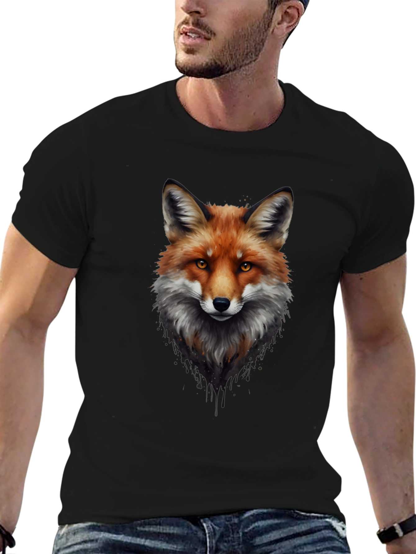 Black Fox Graphic Print Black T-Shirt view 6