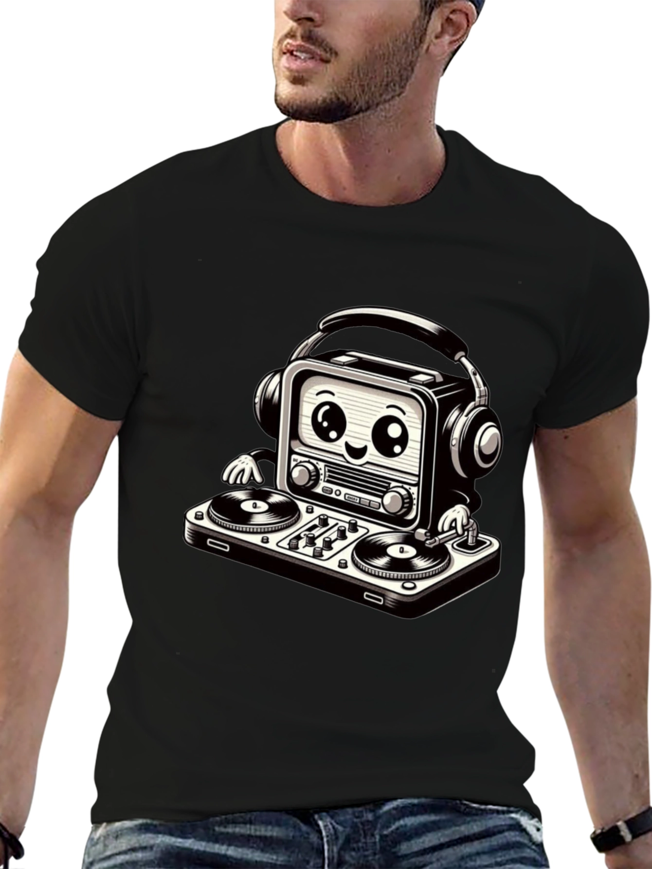 Black DJ Radio T-Shirt - Cool Graphic Tee view 6
