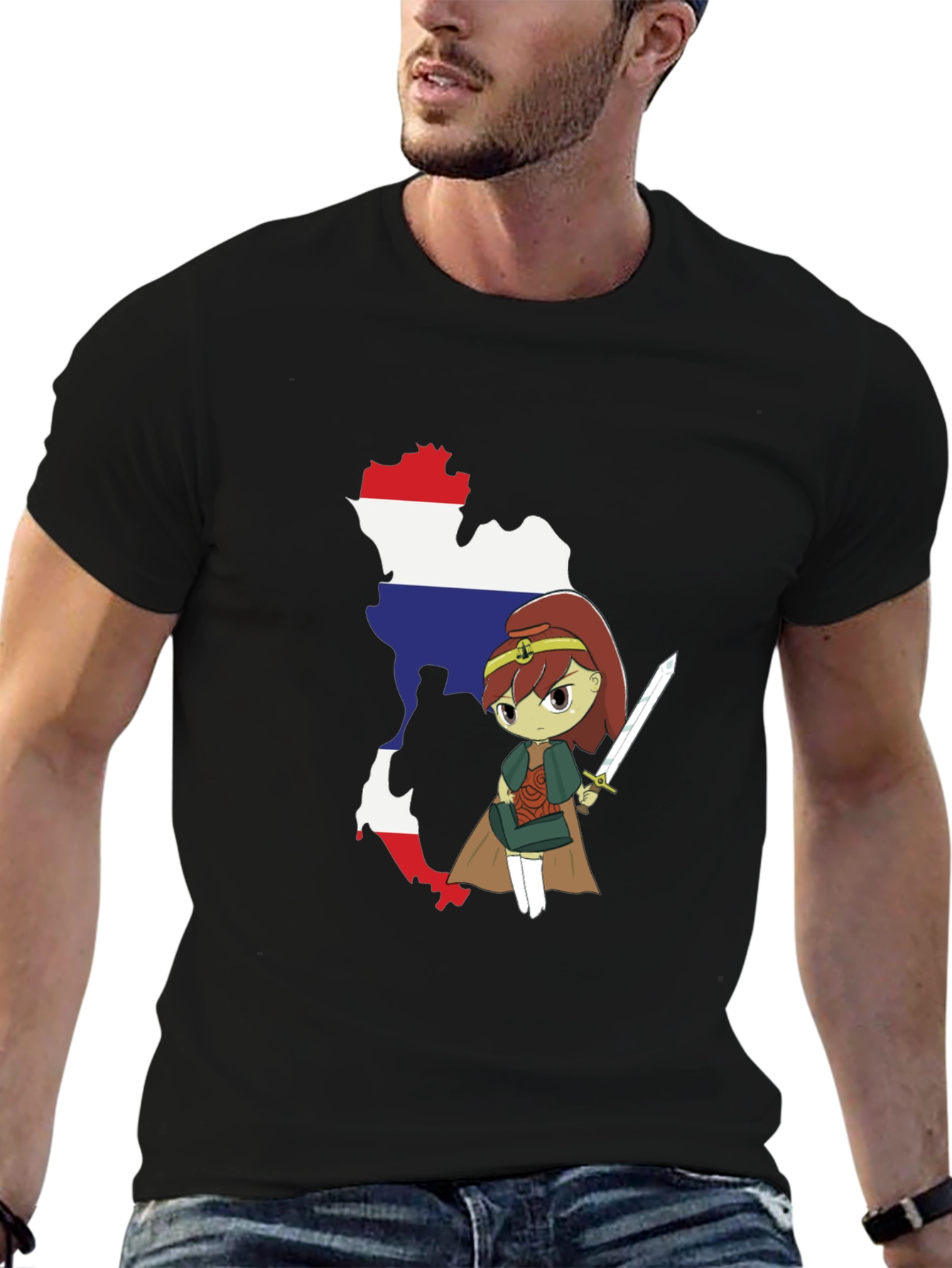 Black Thailand Flag Anime Girl Black T-Shirt view 6