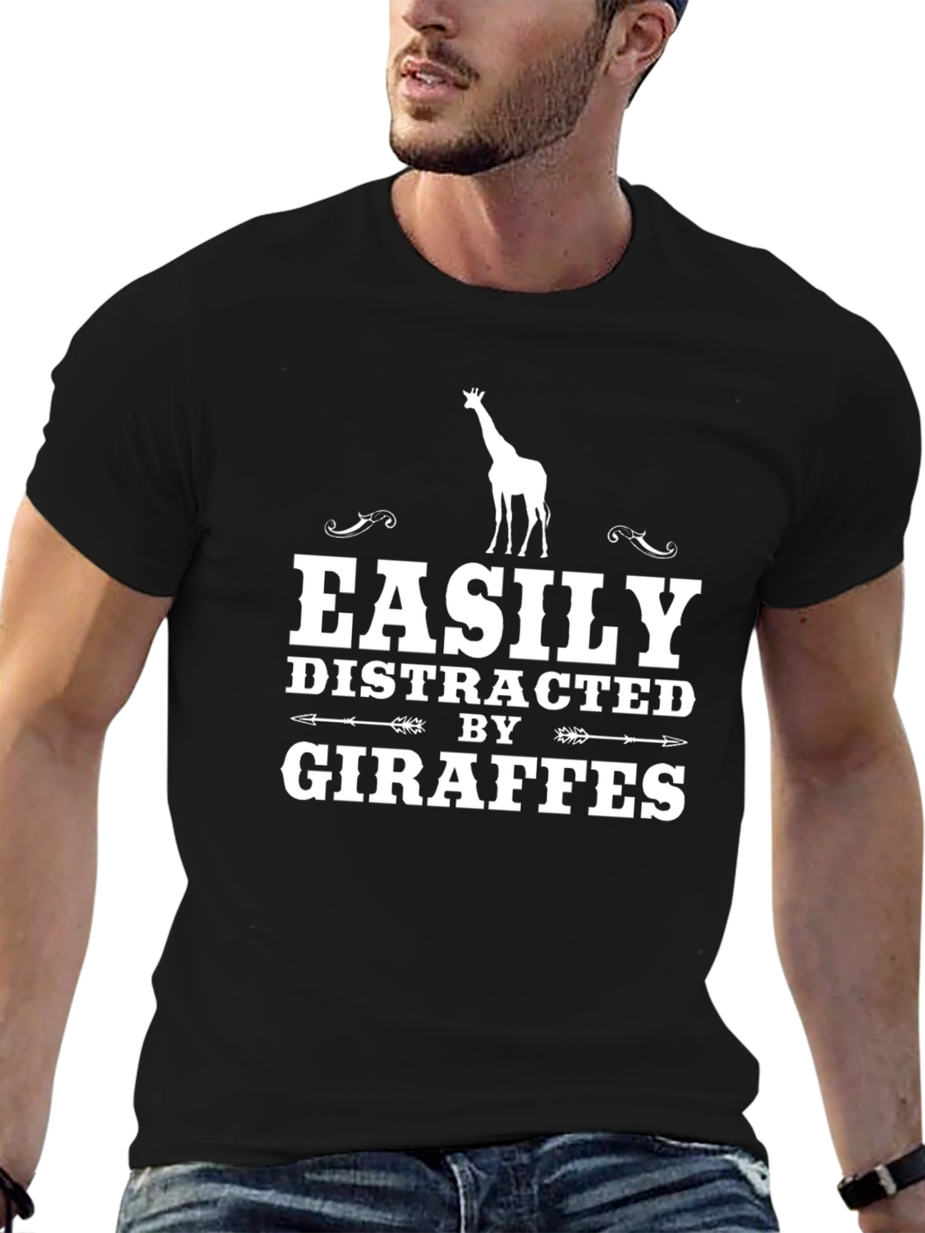 Black Easily Distracted By Giraffes Black T-Shirt view 6